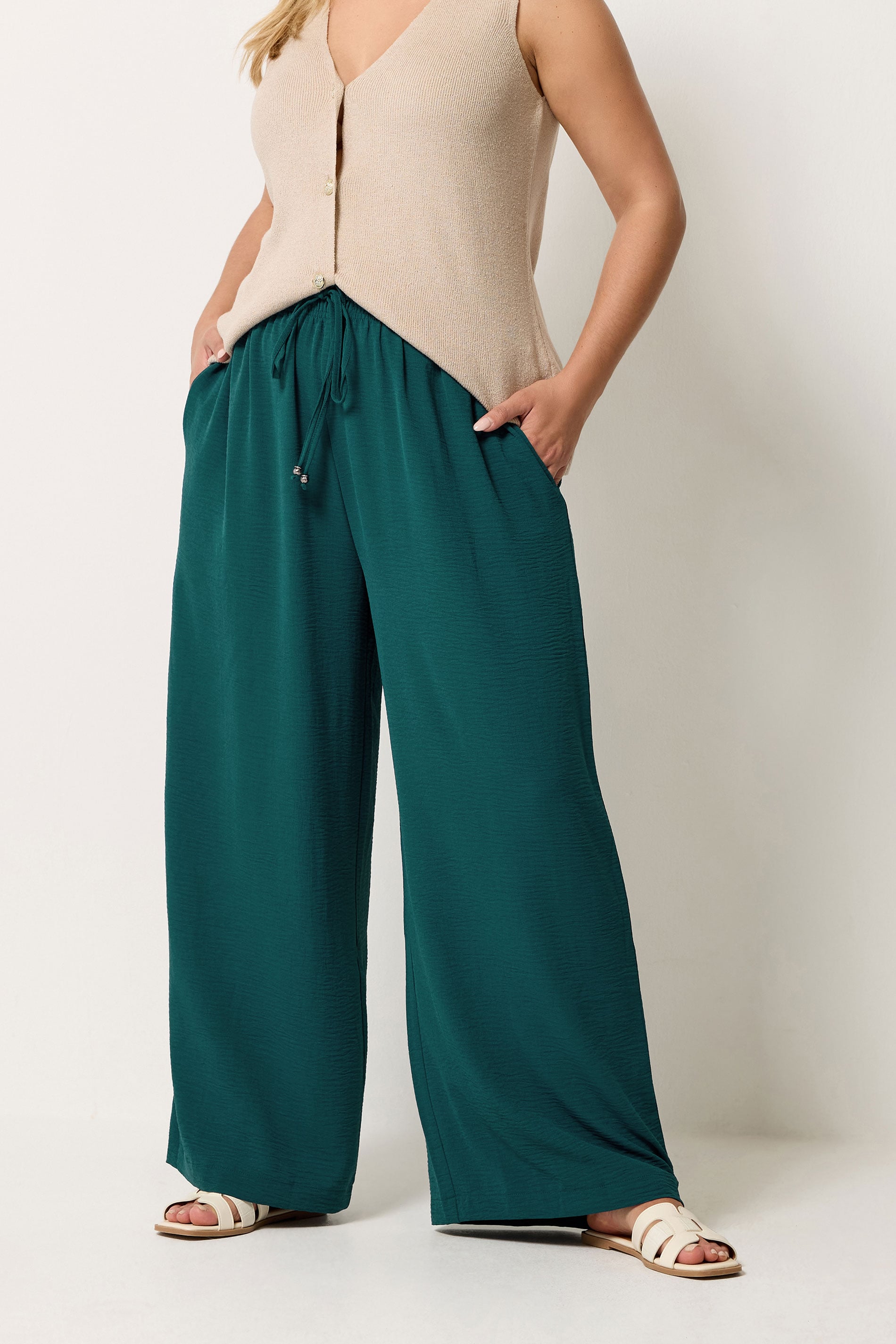 YOURS Plus Size Teal Blue Washed Twill Trousers | Yours Clothing 3