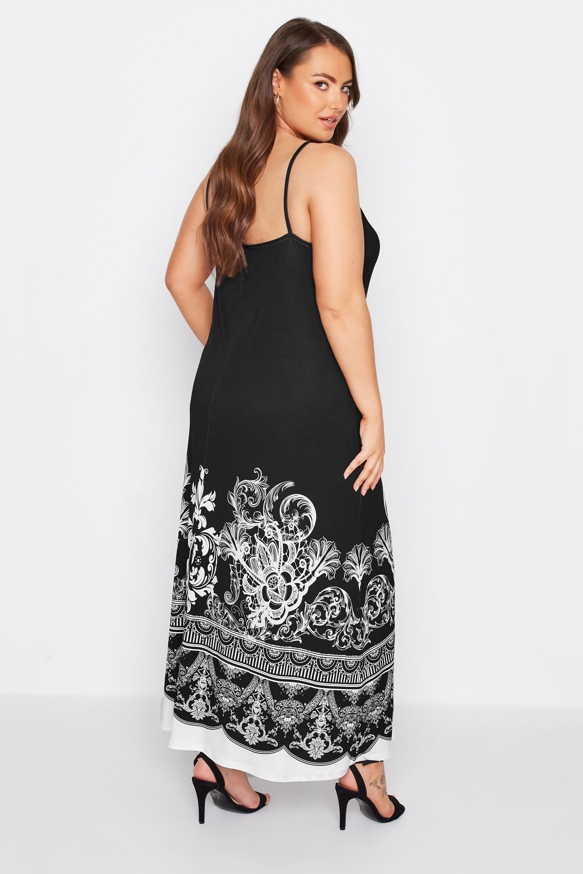 Plus Size Black Scarf Print Maxi Dress | Yours Clothing  3