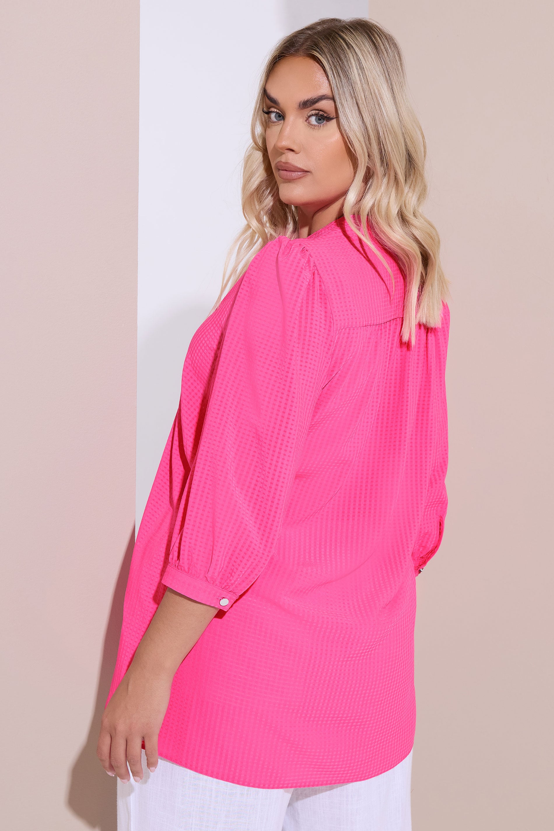 YOURS Plus Size Pink Woven Check Pintuck Blouse | Yours Clothing 2