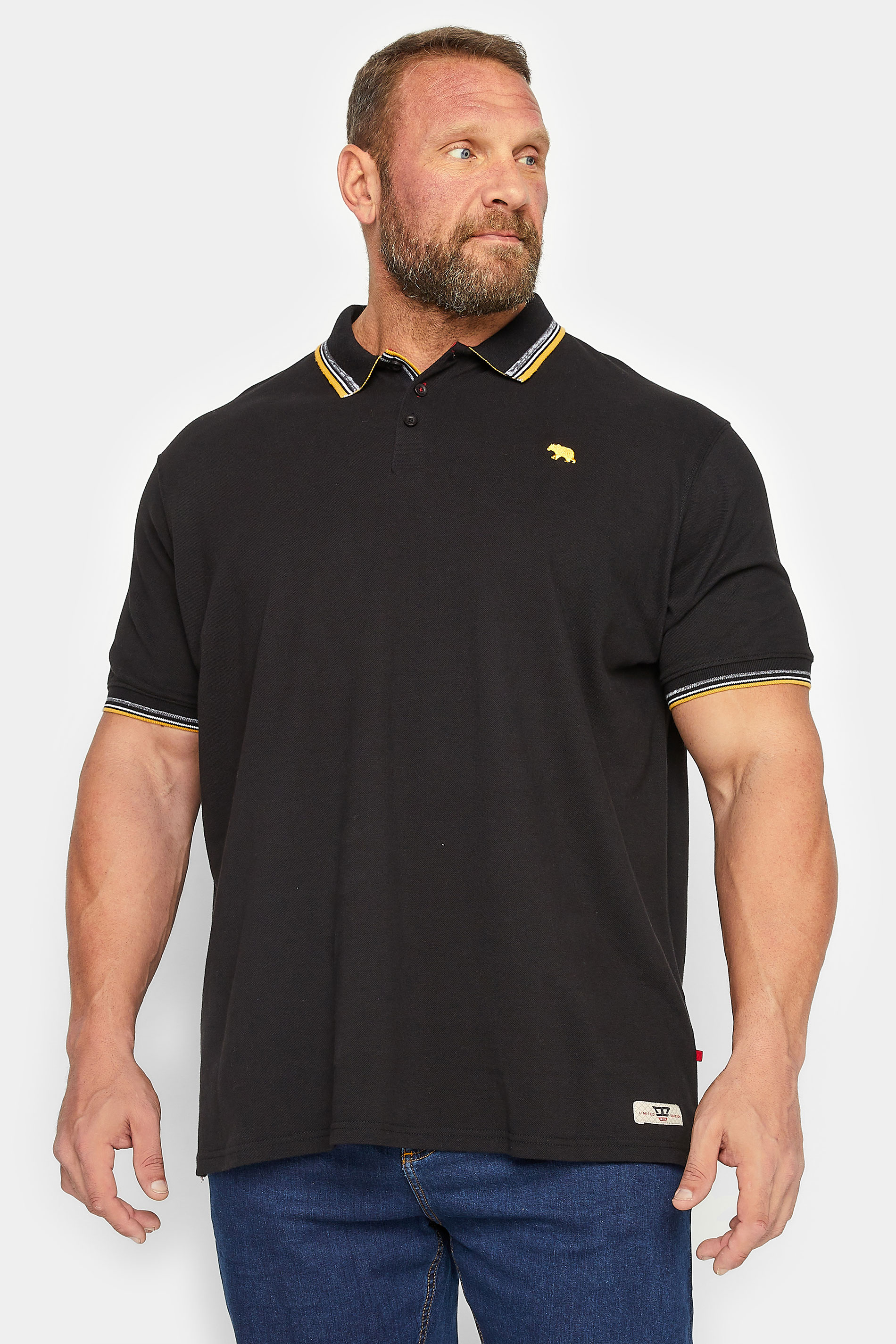 D555 Big & Tall Black Logo Short Sleeve Polo Shirt | BadRhino 1