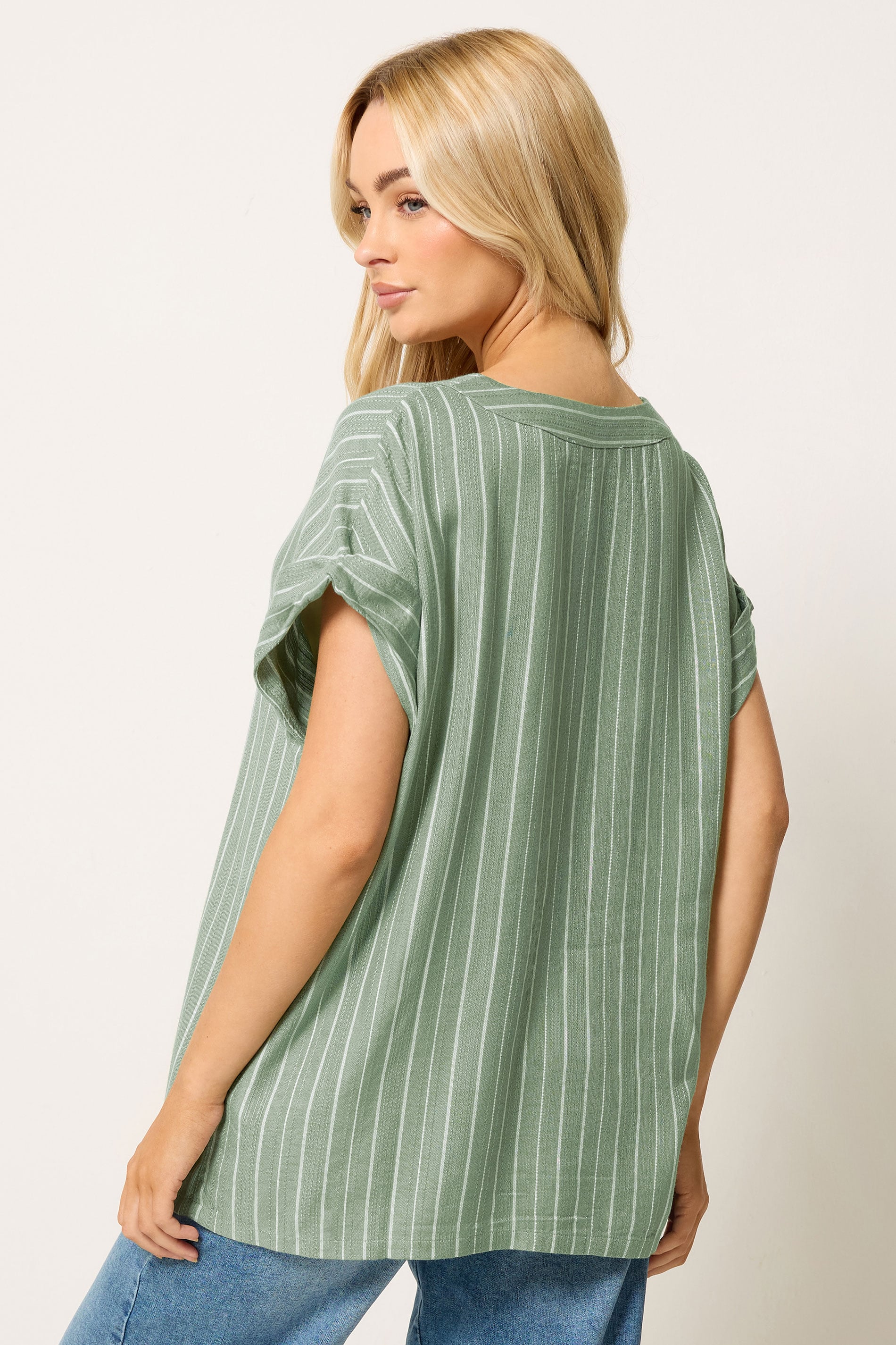 M&Co Green Stripe Print Short Sleeve Blouse | M&Co 2