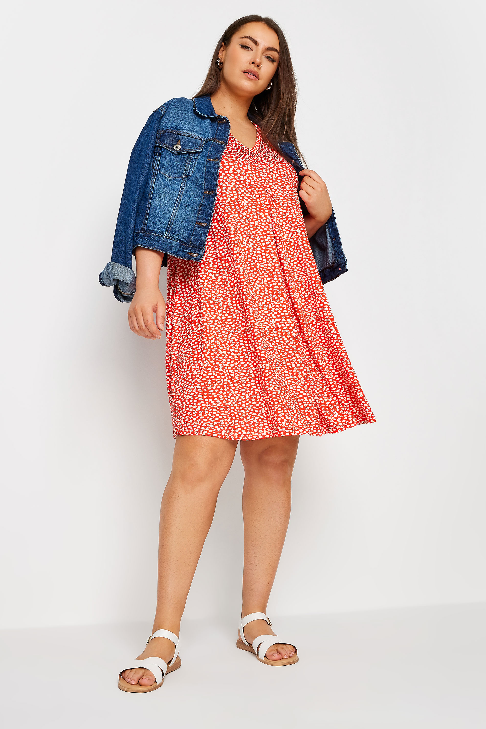 YOURS Plus Size Red Ditsy Floral Print Swing Dress | Yours Clothing 2