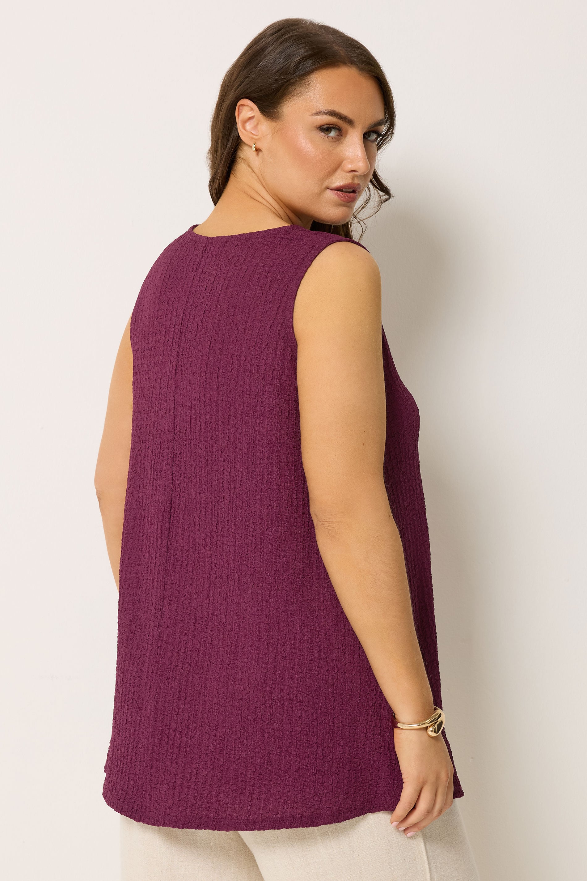 YOURS Plus Size Purple Crinkle V-Neck Cami Vest Top | Yours Clothing 2