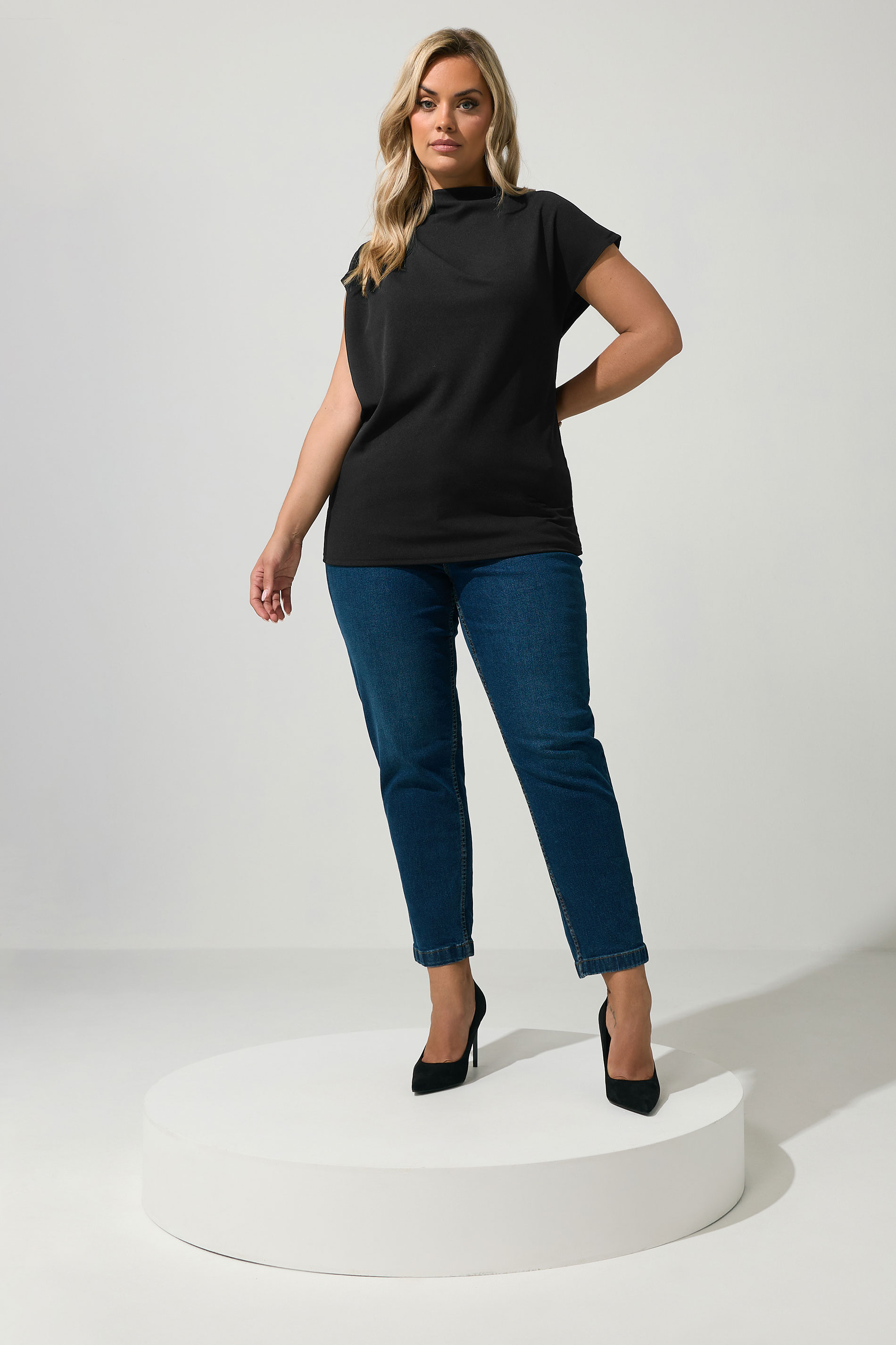 YOURS LONDON Plus Size Black Drape Shoulder Top | Yours Clothing 1