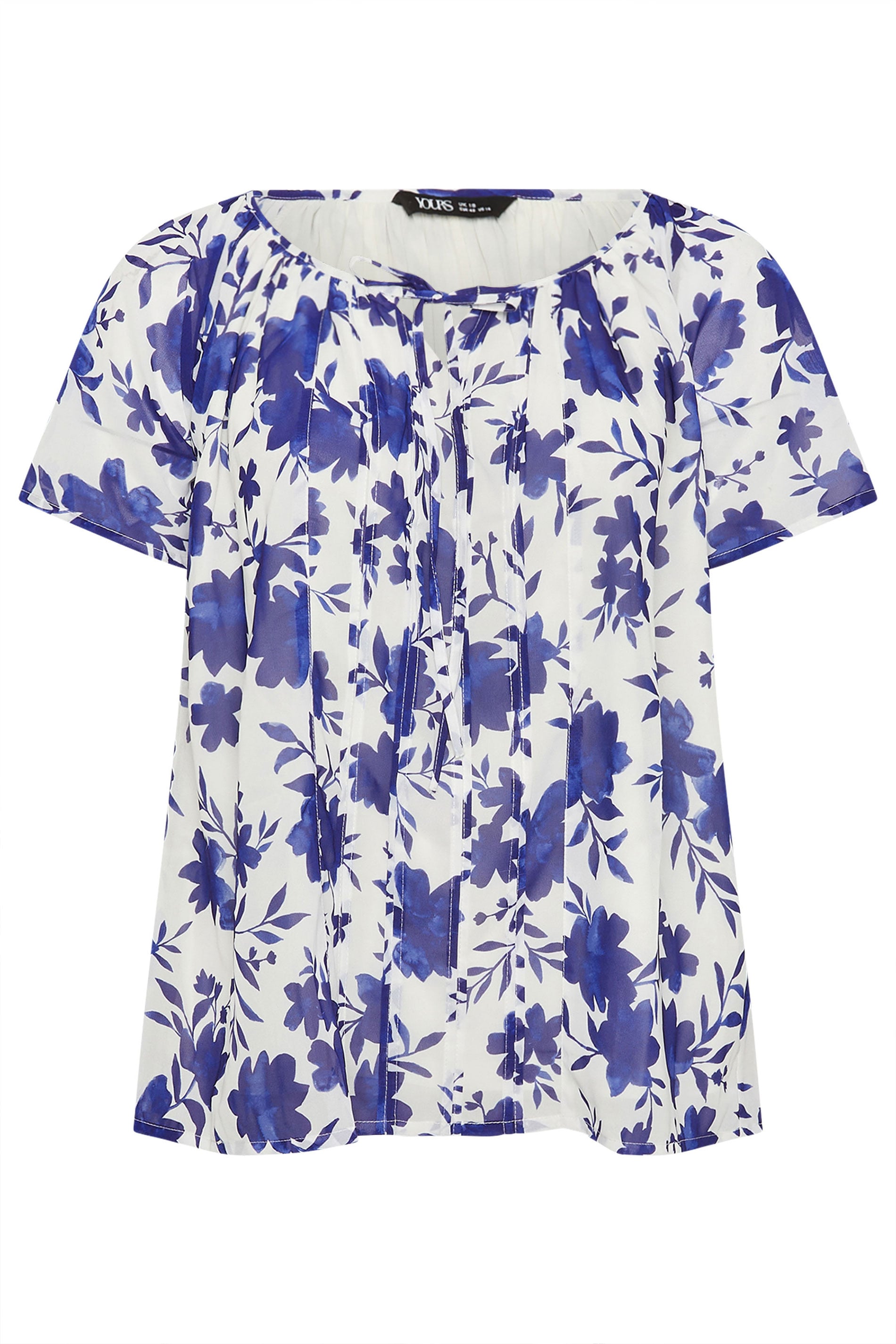 YOURS Plus Size Dark Blue Floral Short Sleeve Pintuck Blouse | Yours Clothing 5