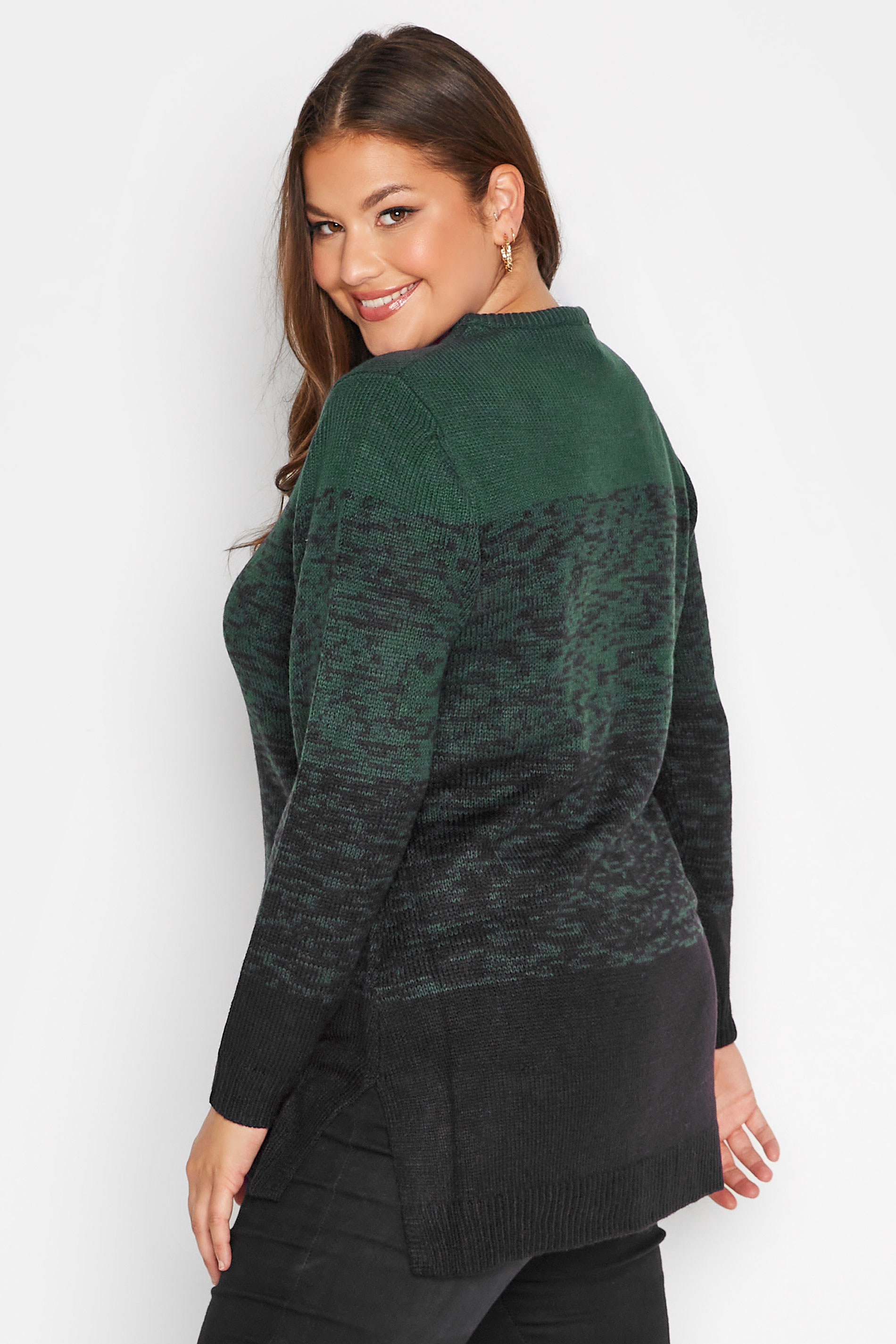 Plus Size Green Colour Block Jumper | Yours Clothing 3