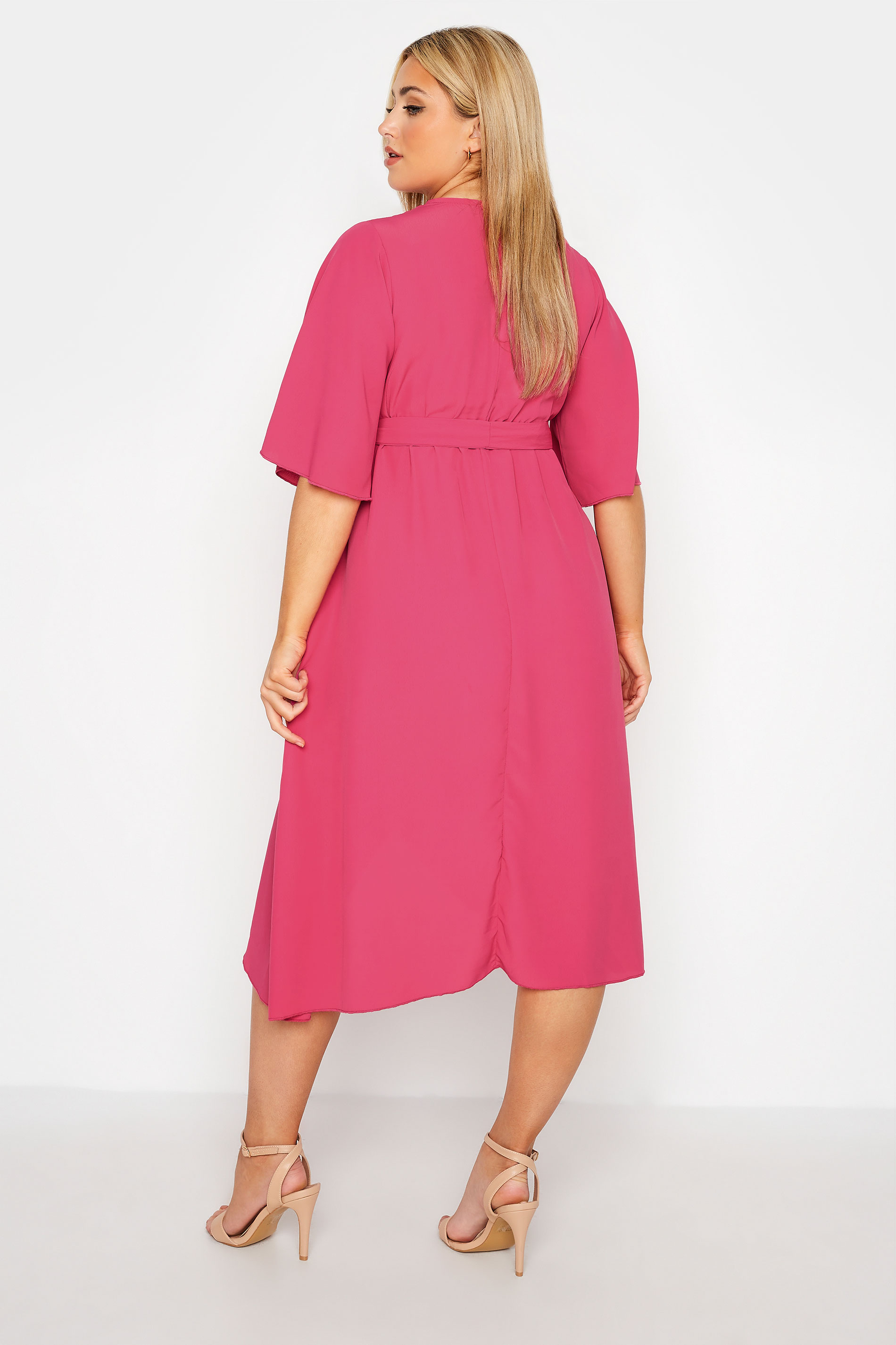 YOURS LONDON Plus Size Hot Pink Midi Wrap Dress | Yours Clothing 3