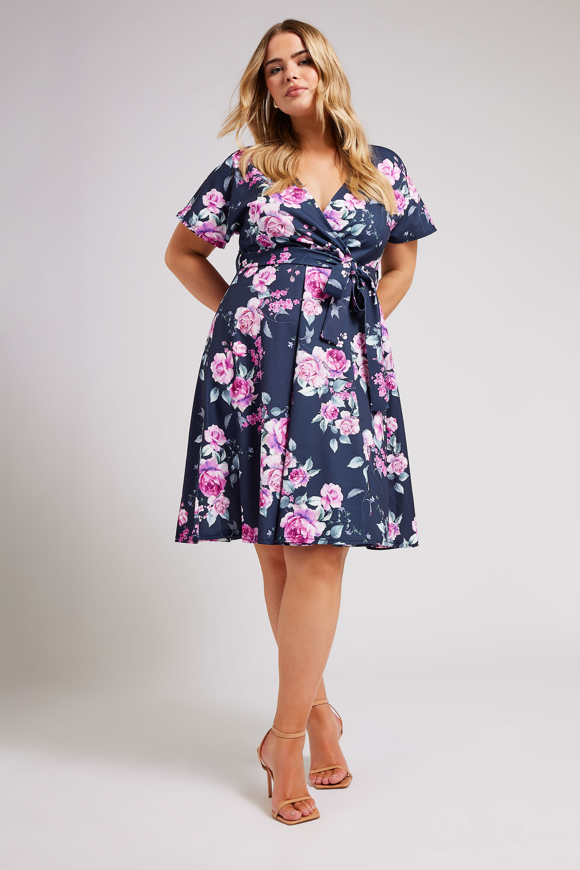 YOURS LONDON Plus Size Navy Blue Floral Wrap Dress | Yours Clothing 2