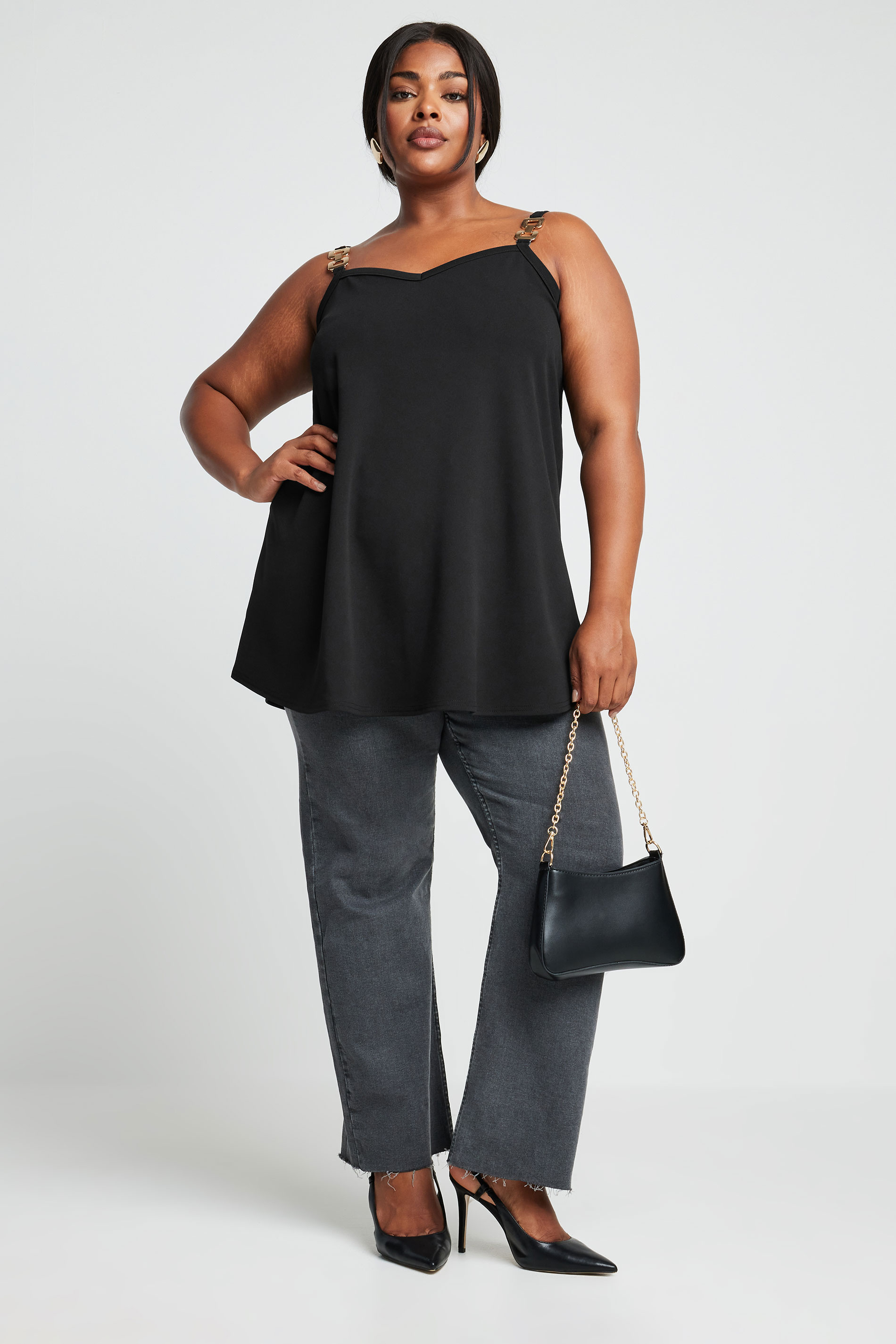 LIMITED COLLECTION Plus Size Black Chain Strap Cami Top | Yours Clothing 2