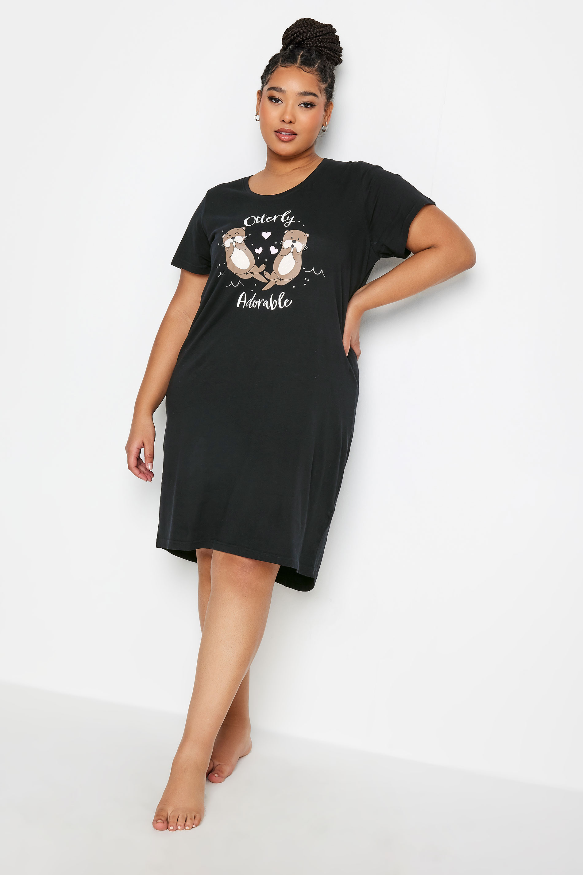 YOURS Plus Size Black 'Otterly Adorable' Slogan Print Nightdress | Yours Clothing 2
