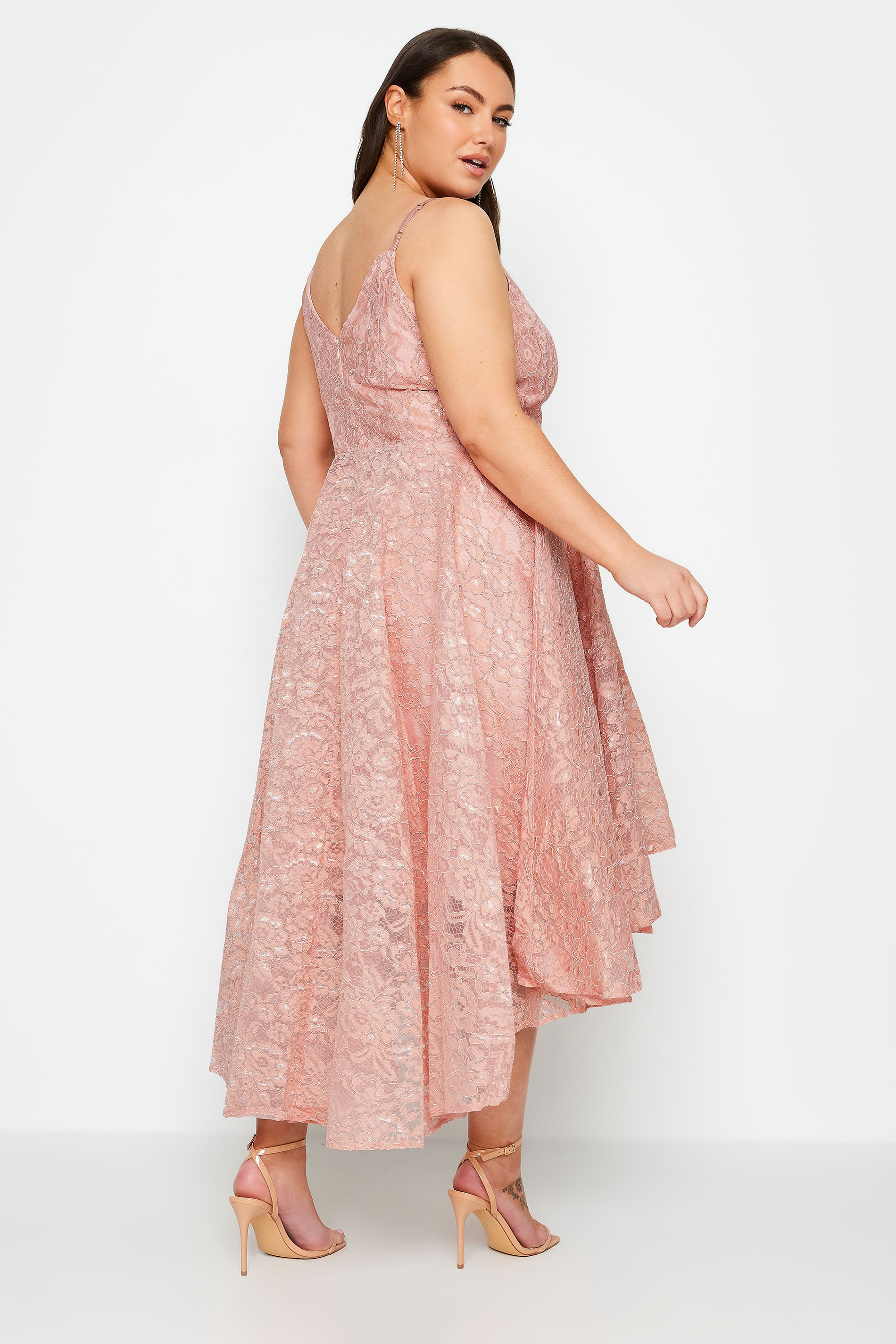 YOURS LONDON Plus Size Pink Lace Midi Dress | Yours Clothing 3