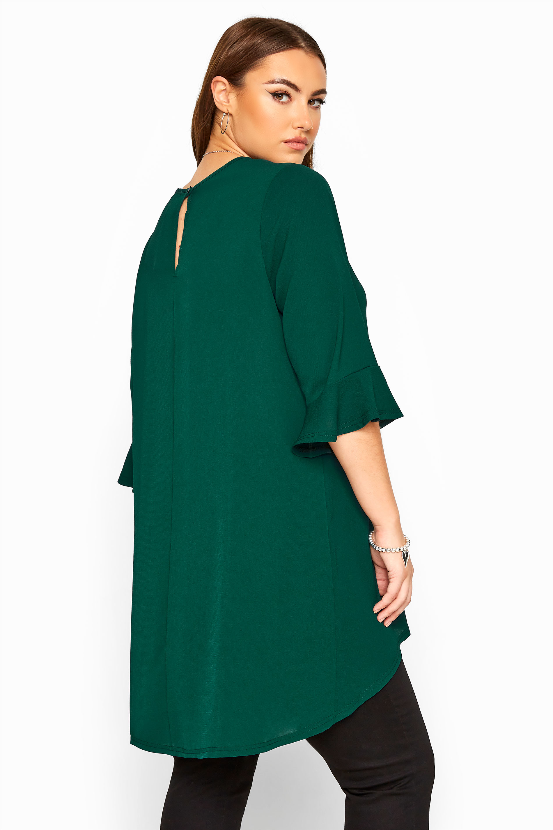 YOURS LONDON Bottle Green Flute Sleeve Tunic | Yours Clothing