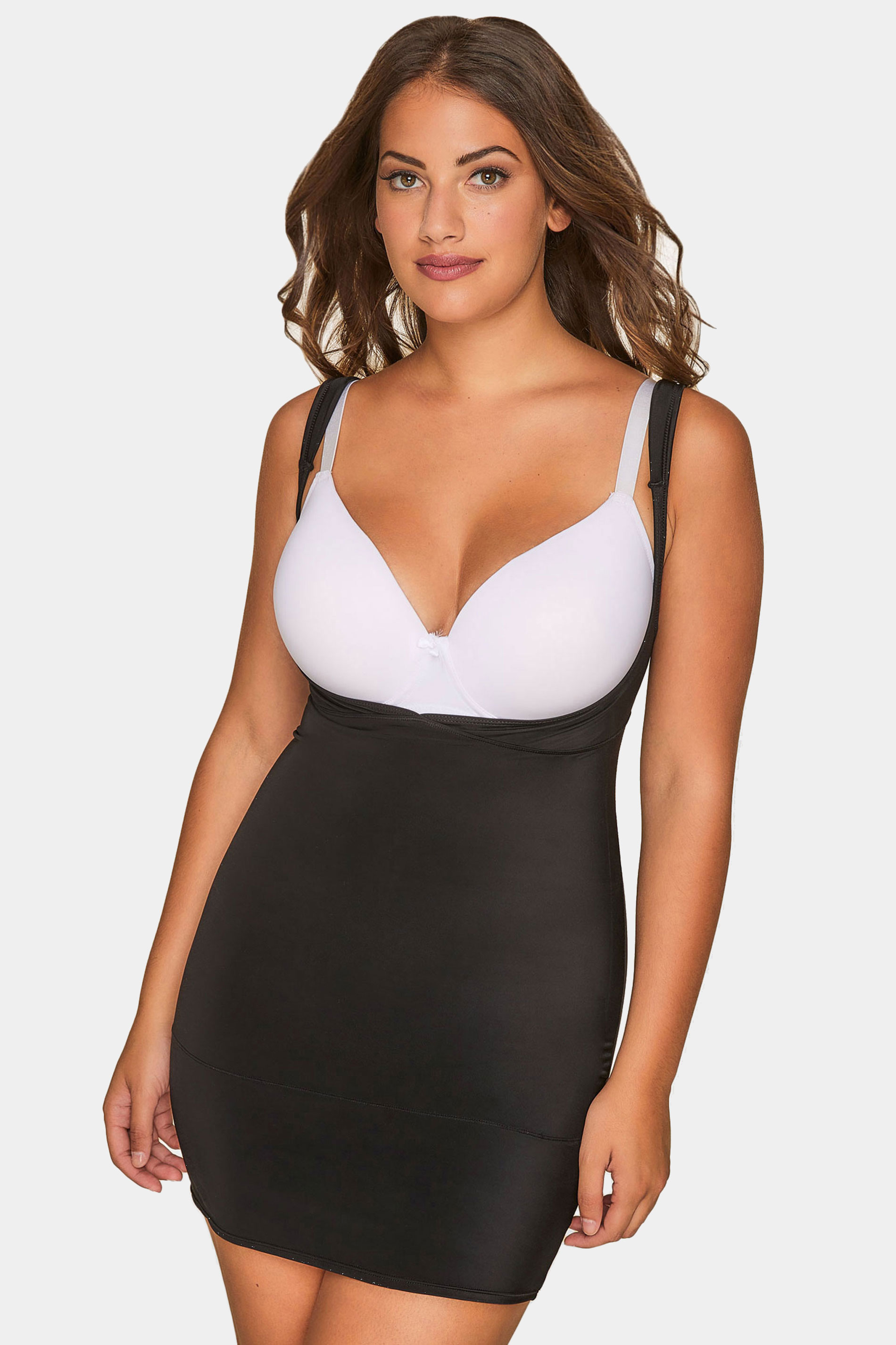 Plus Size Black Control Underbra Slip Dress | Yours Clothing 1