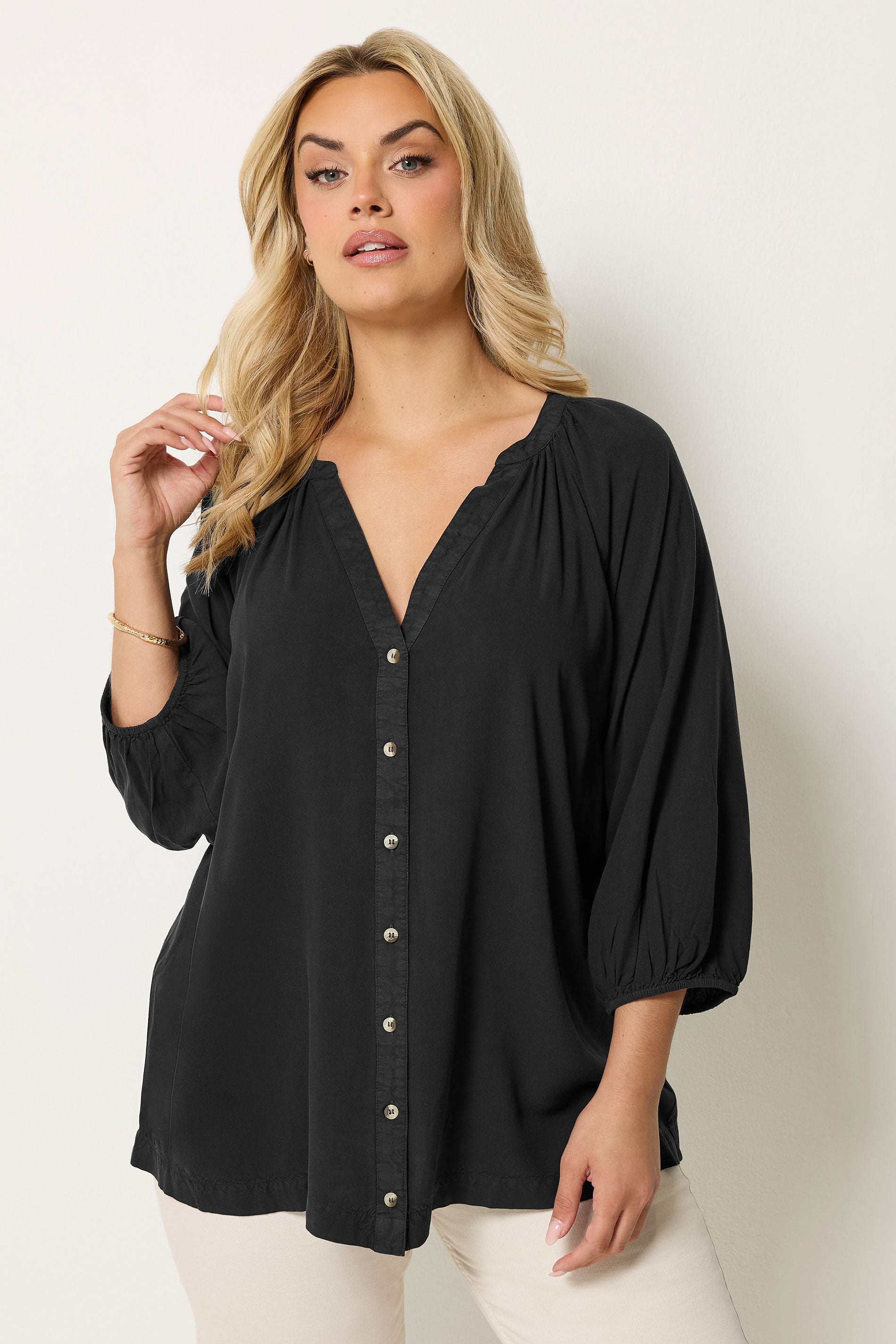 YOURS Plus Size Black Chambray Blouse | Yours Clothing 3