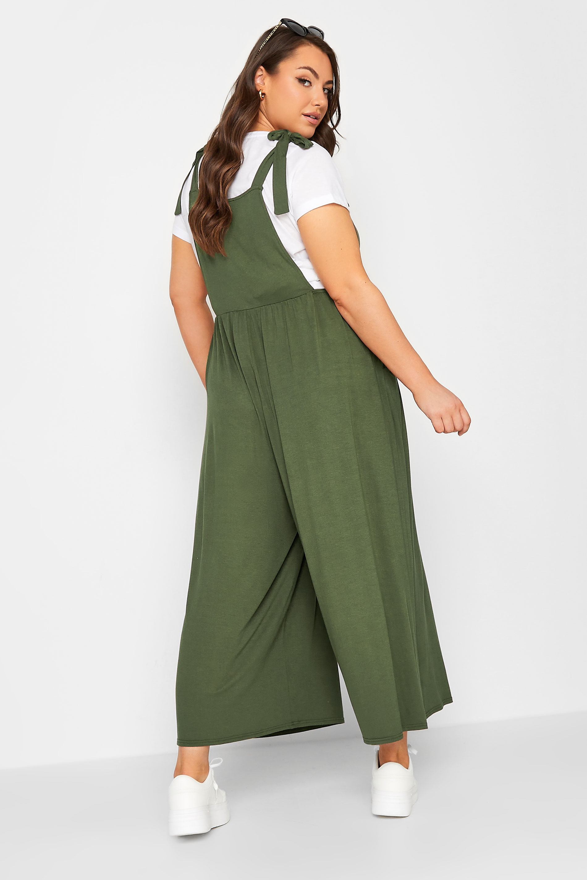 LIMITED COLLECTION Plus Size Khaki Green Culotte Dungarees | Yours Clothing 3