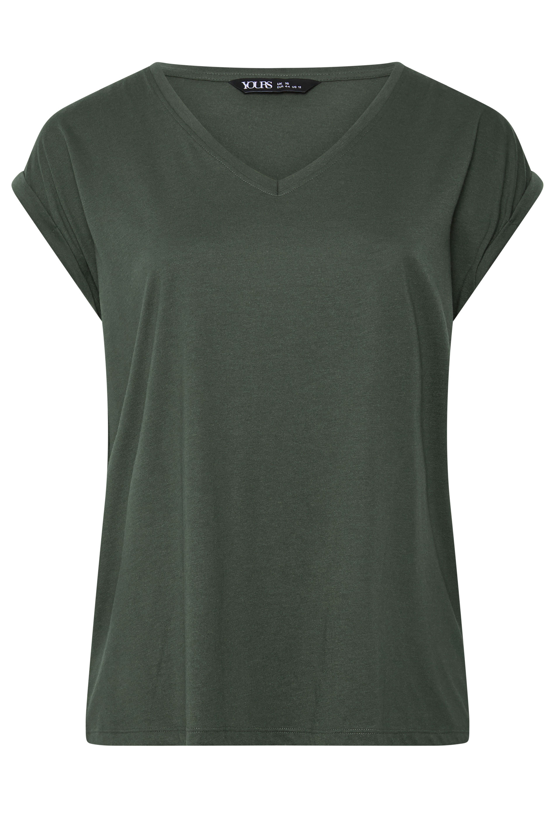 YOURS Plus Size Khaki Green V Neckline T-Shirt | Yours Clothing 5