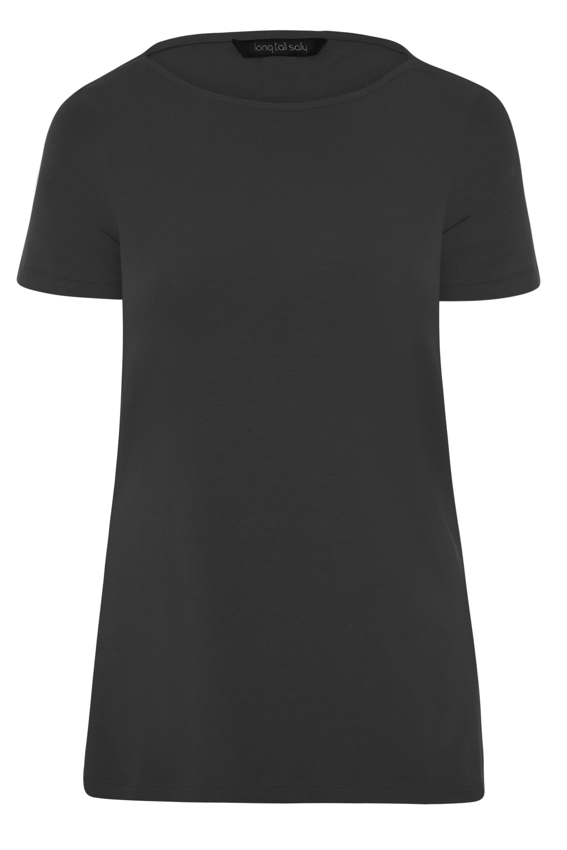 Black Cotton Stretch Boat Neck T Shirt Long Tall Sally