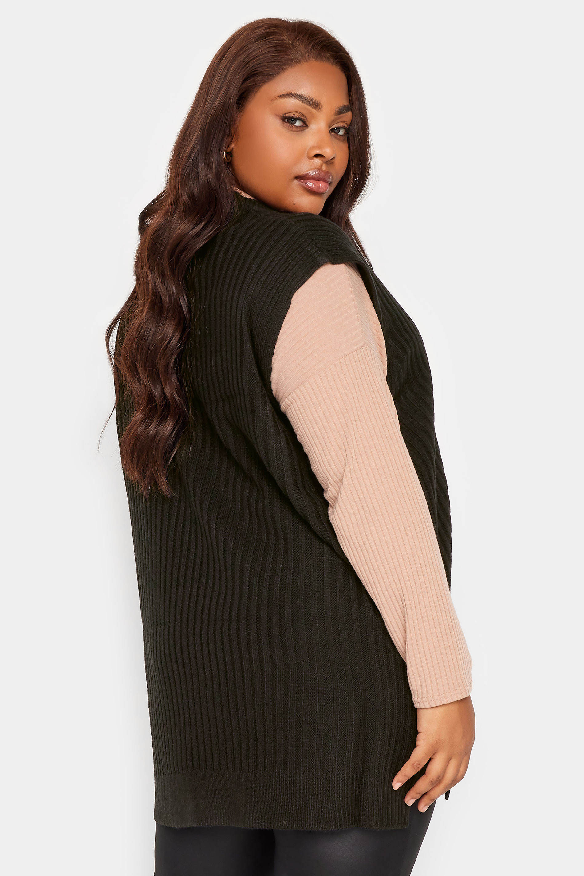 YOURS Plus Size Black Side Split Knitted Vest Top | Yours Clothing 3