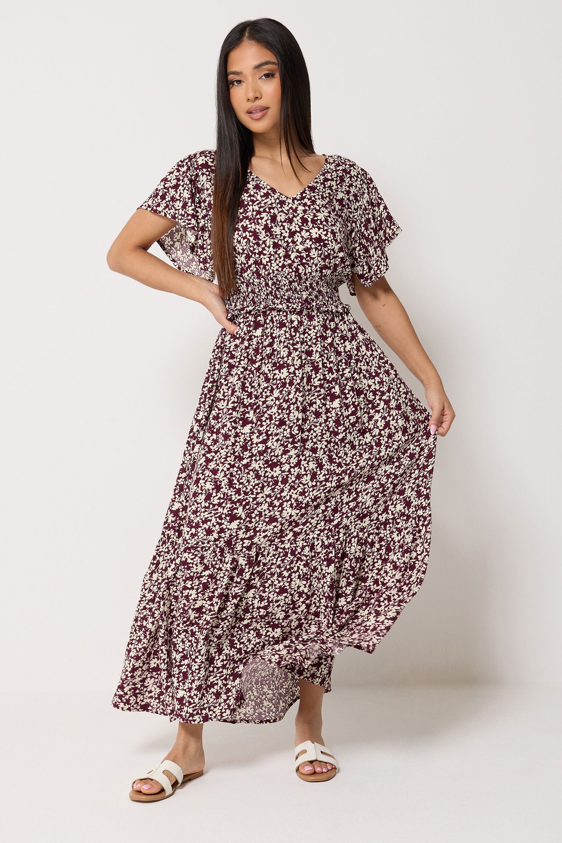 M&Co Petite Berry Purple Floral Maxi Dress | M&Co 3