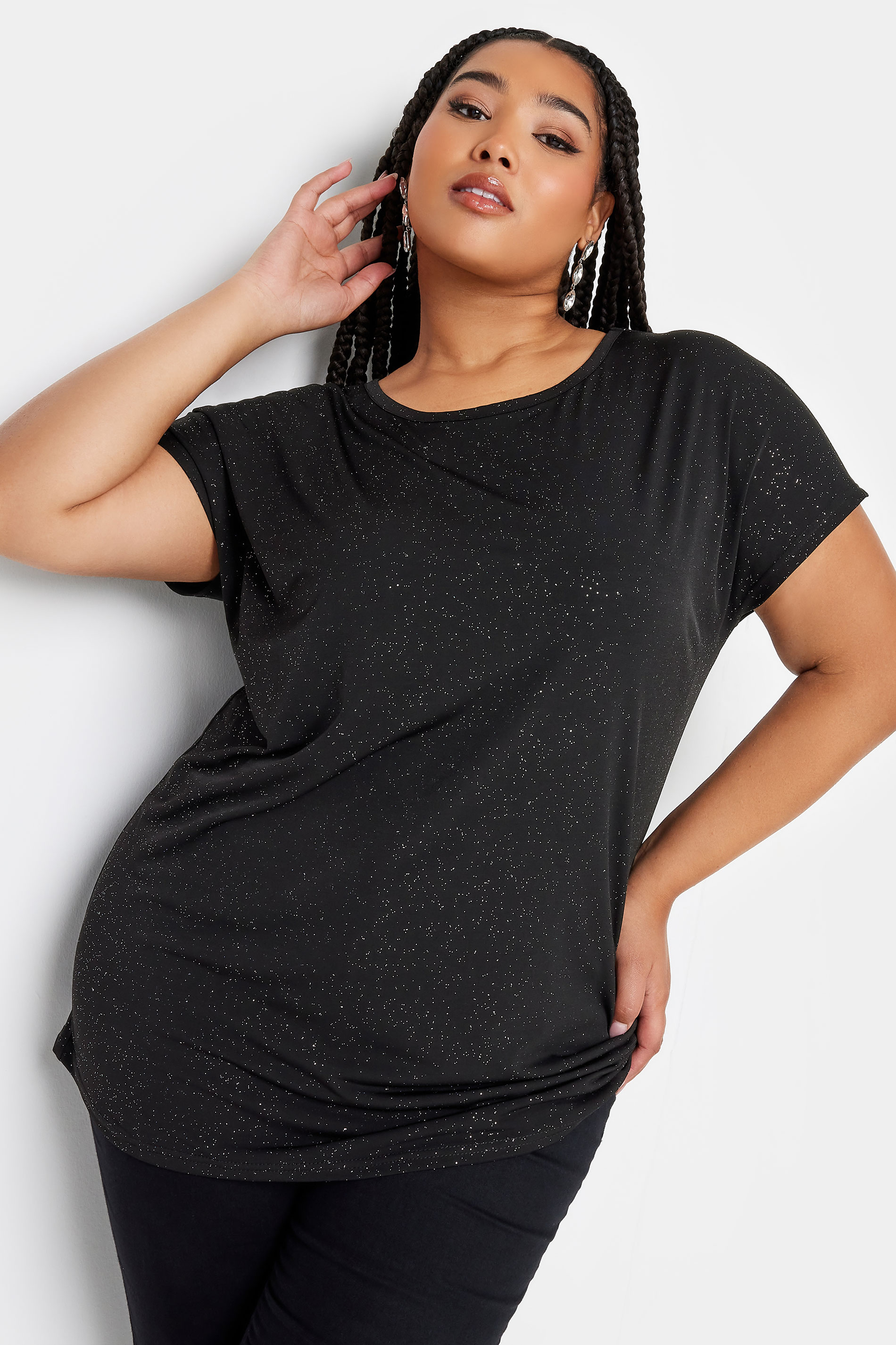 Product Video For YOURS Plus Size Black Glitter Print Short Sleeve Top | Yours Clothing 1
