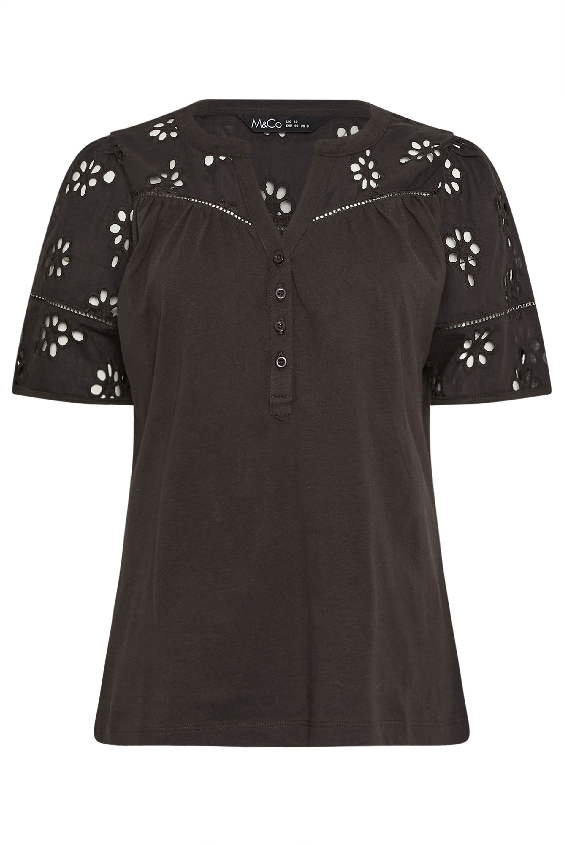 M&Co Chocolate Brown Broderie Cotton T-Shirt | M&Co 5