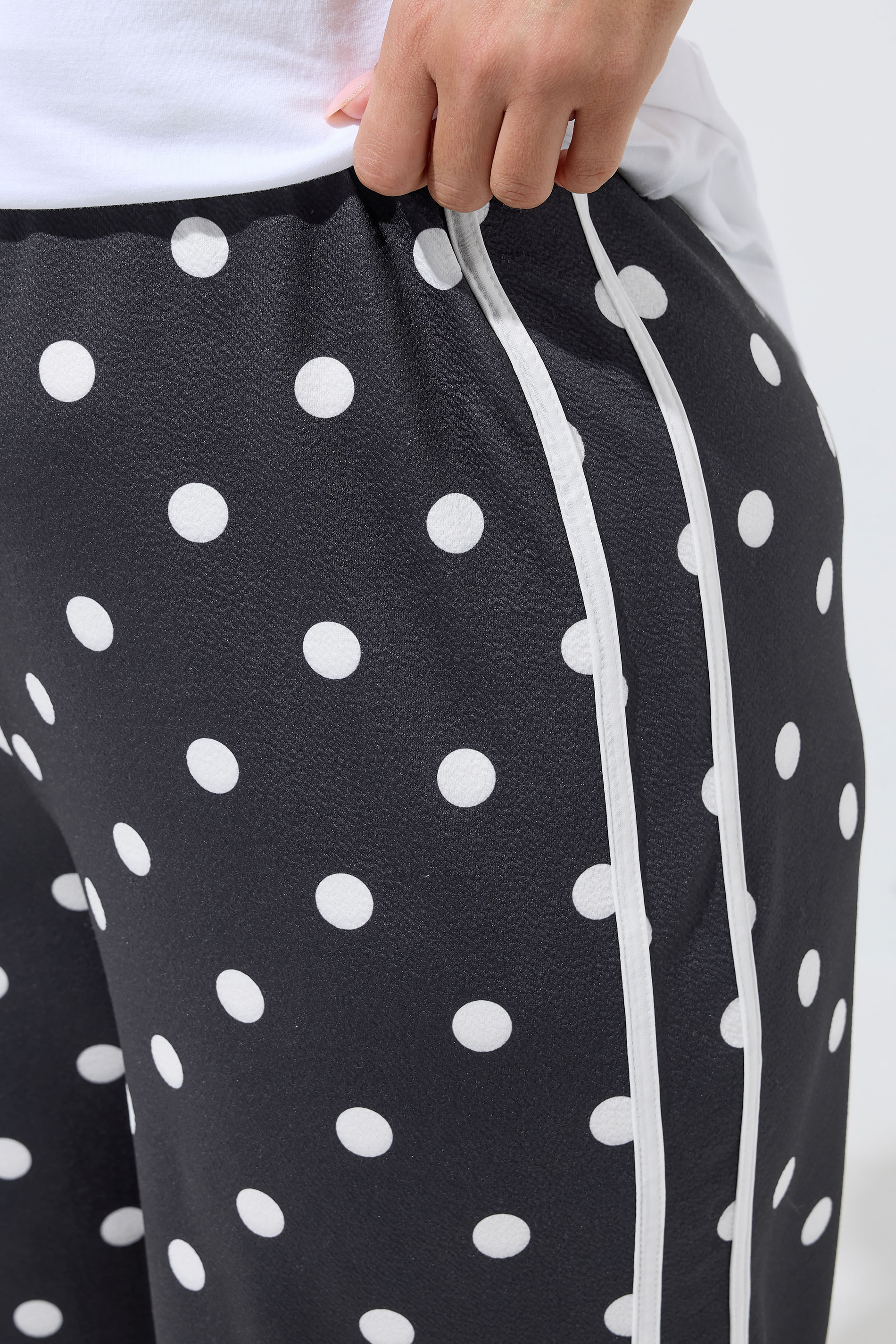 LIMITED COLLECTION Plus Size Black Polka Dot Side Stripe Trousers | Yours Clothing 5