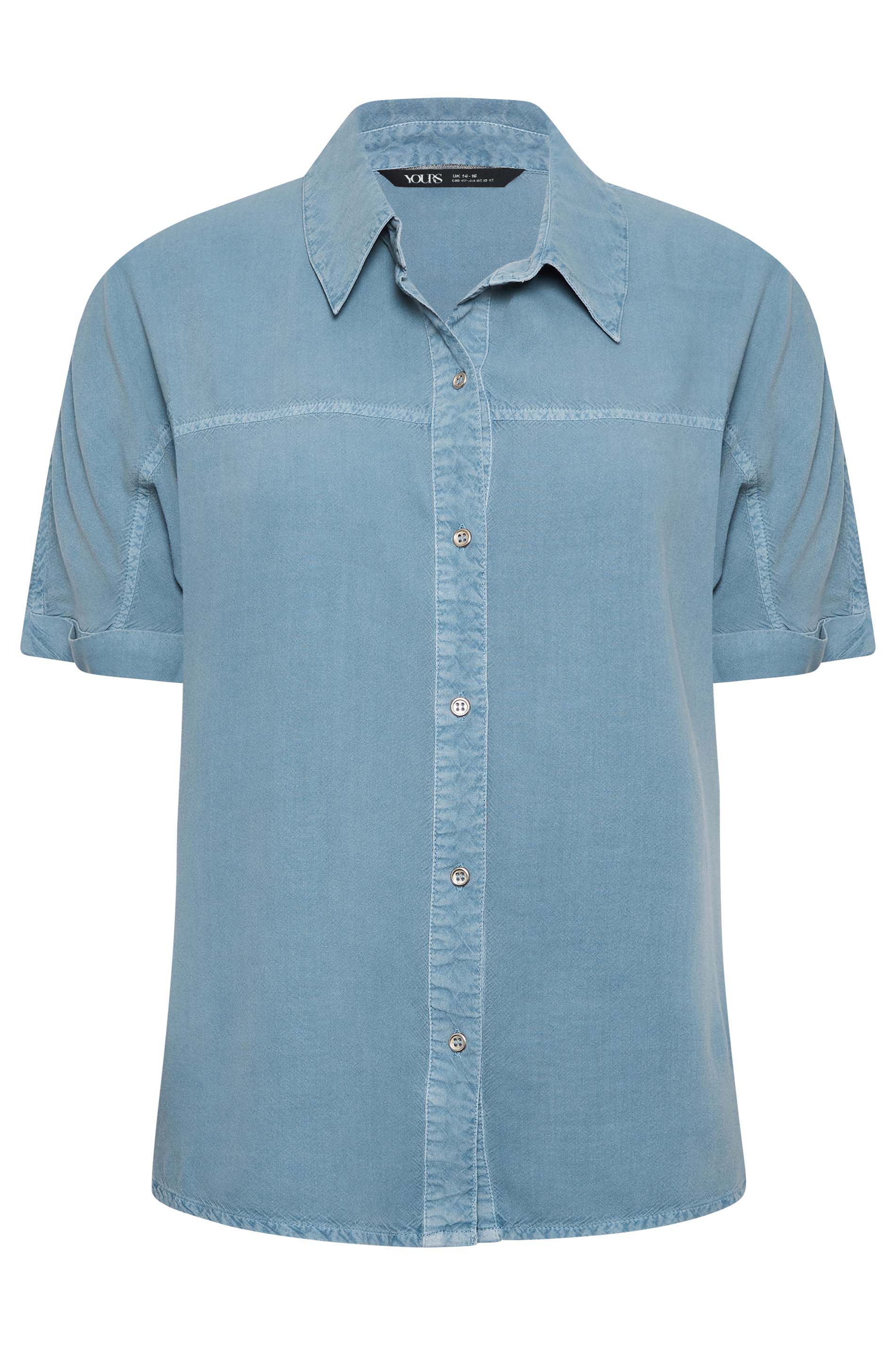 YOURS PETITE Plus Size Blue Short Sleeve Shirt | Yours Clothing 1