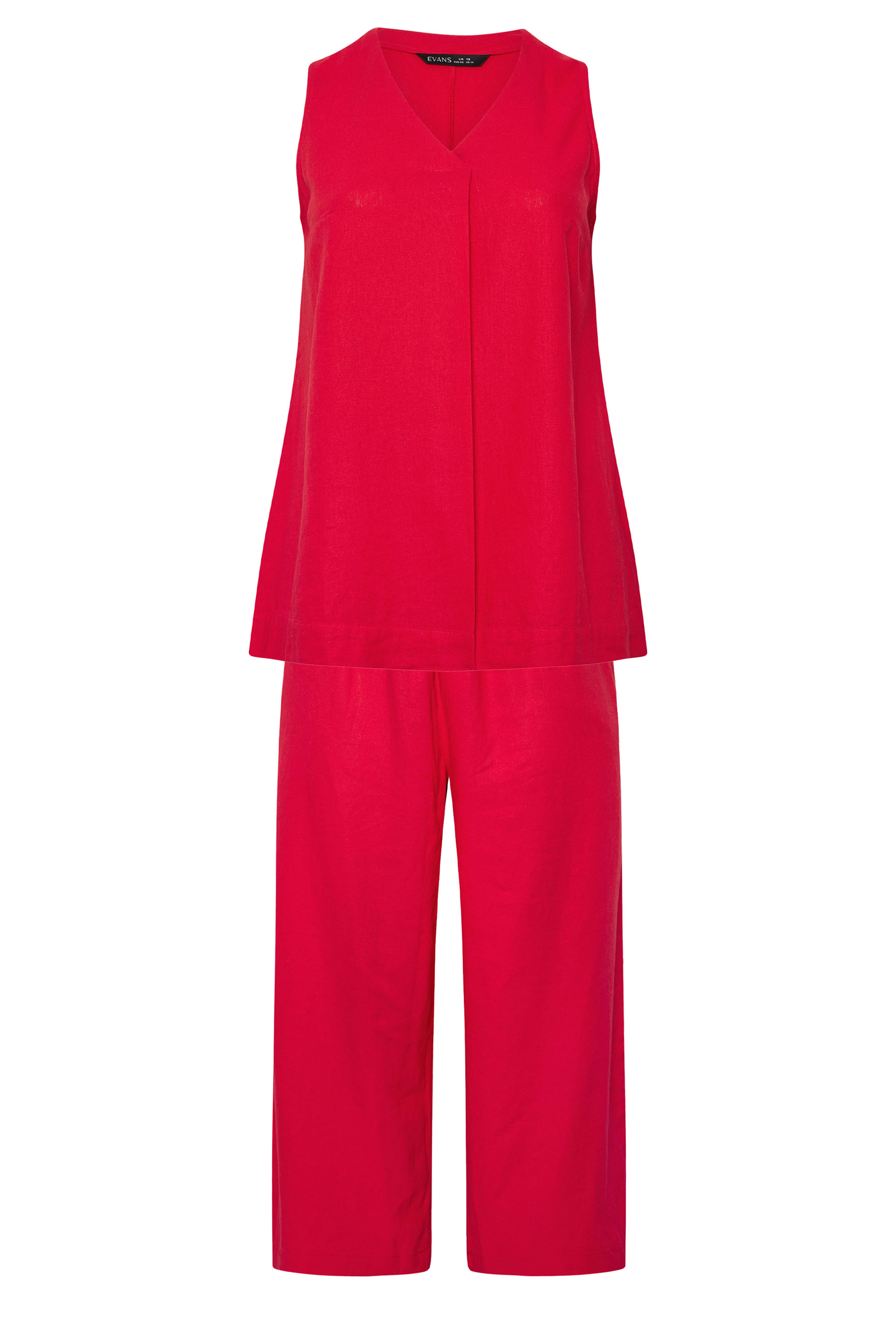 EVANS Plus Size Set Red Linen Vest & Trouser | Evans 8
