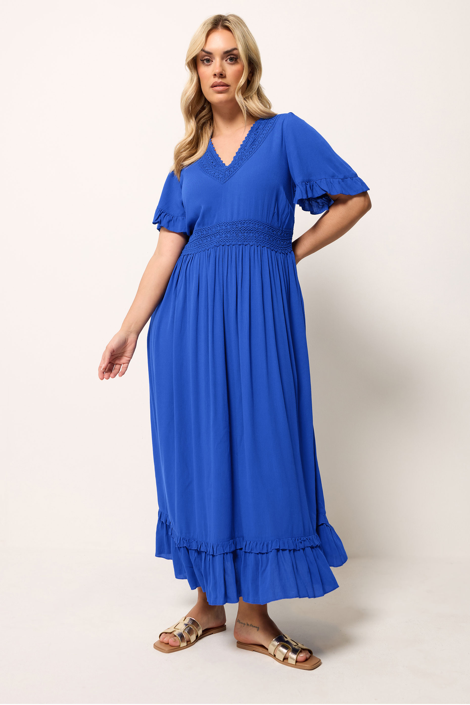 YOURS Plus Size Cobalt Blue Crochet Maxi Dress | Yours Clothing 1