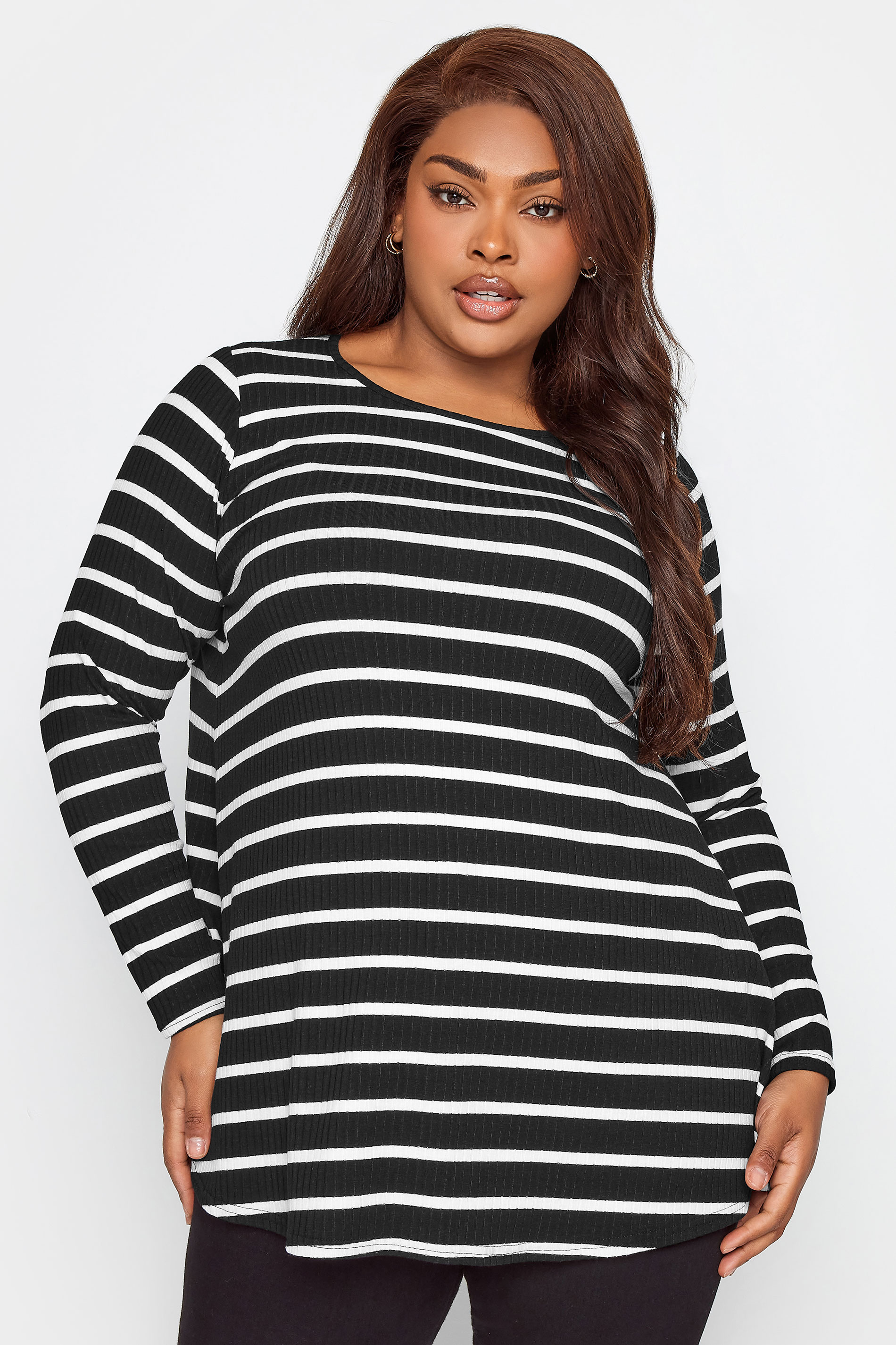 YOURS Curve Plus Size 2 PACK Black & Purple Stripe Ribbed Swing Top | Yours Clothing  2