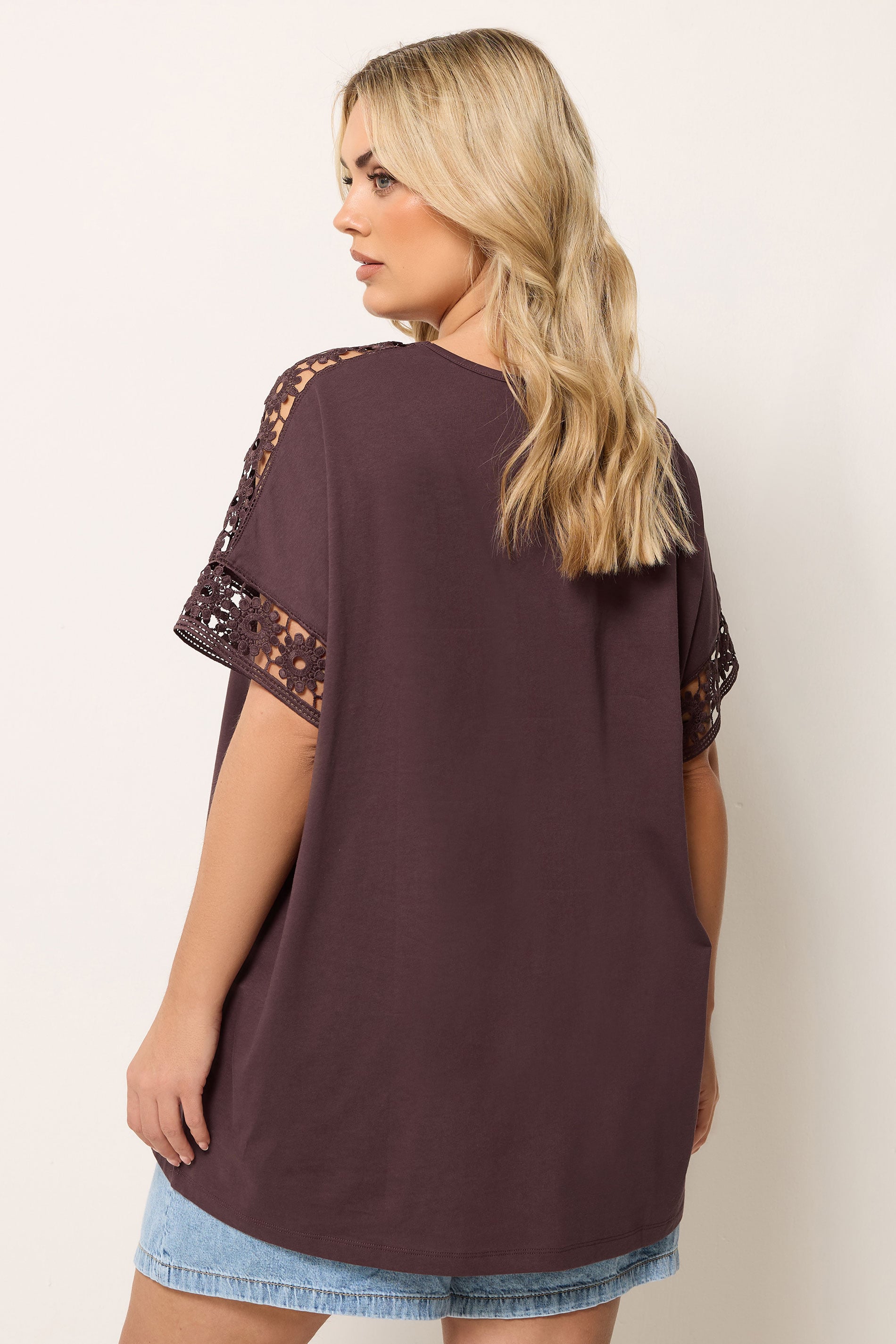 YOURS Plus Size Chocolate Brown Crochet T-Shirt | Yours Clothing 2