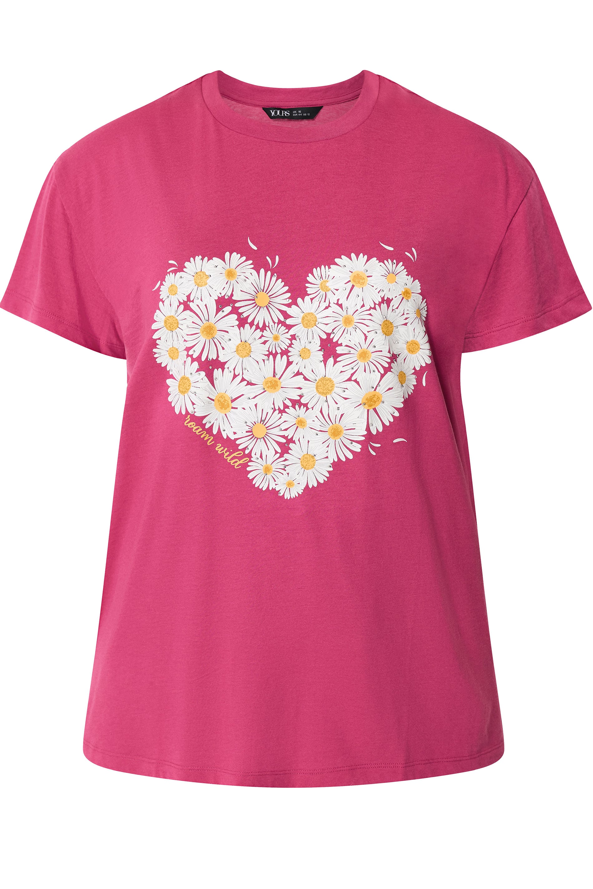 YOURS Plus Size Dark Pink Daisy Heart Print T-Shirt | Yours Clothing 5