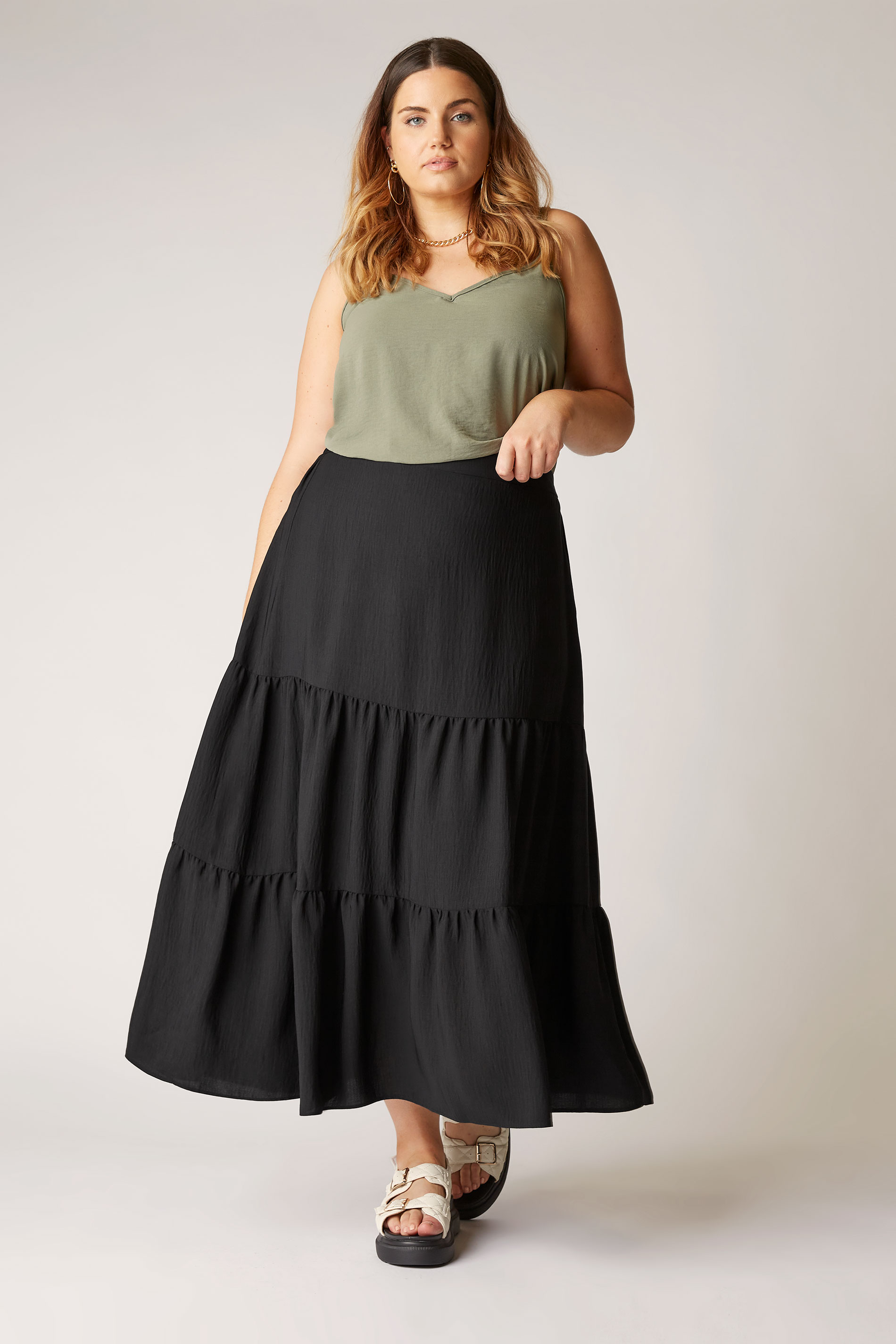 Plus Size THE LIMITED EDIT Black Tiered Smock Maxi Skirt | Yours Clothing