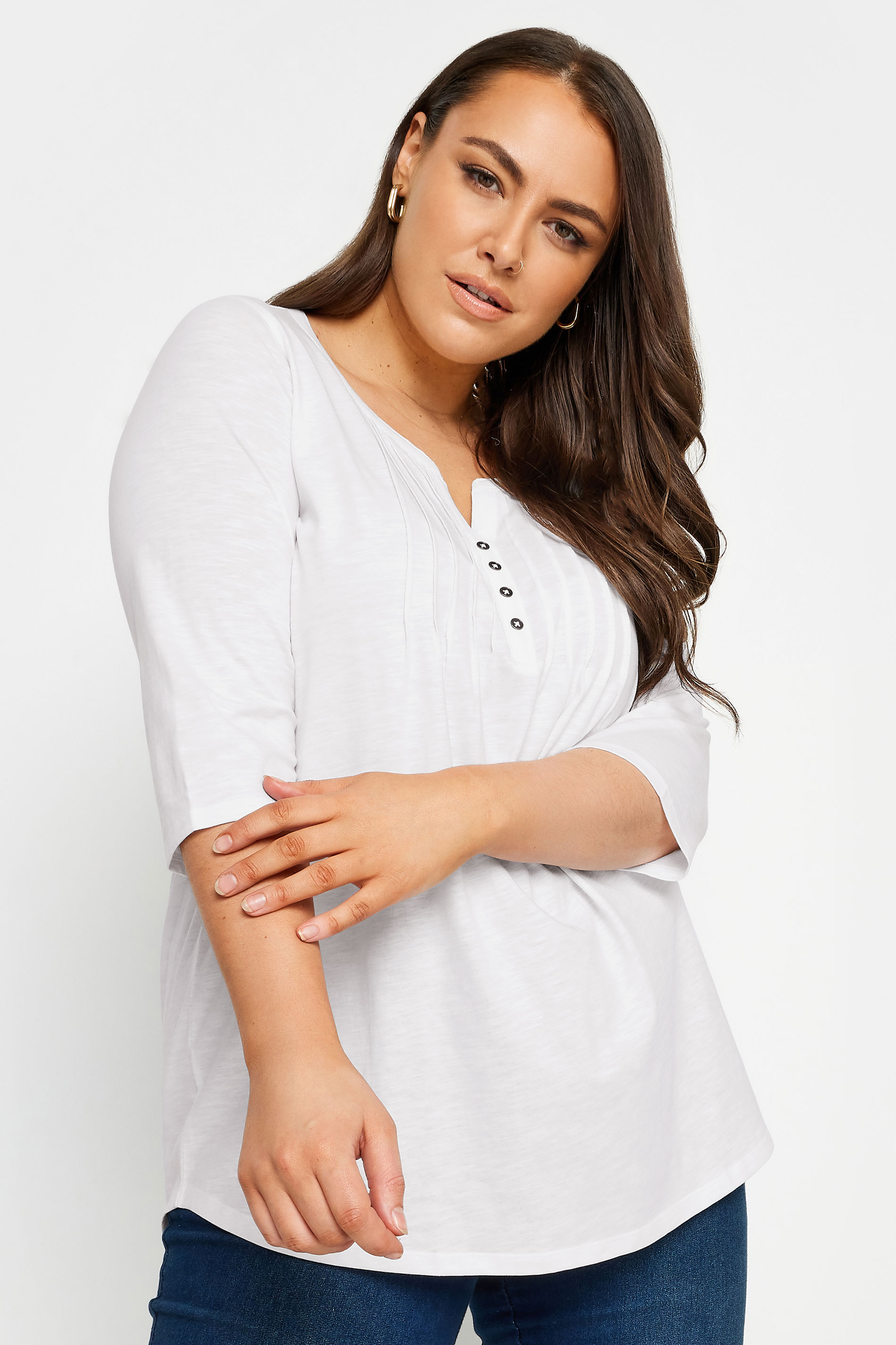 Plus Size YOURS FOR GOOD White Pintuck Henley Top | Yours Clothing 2