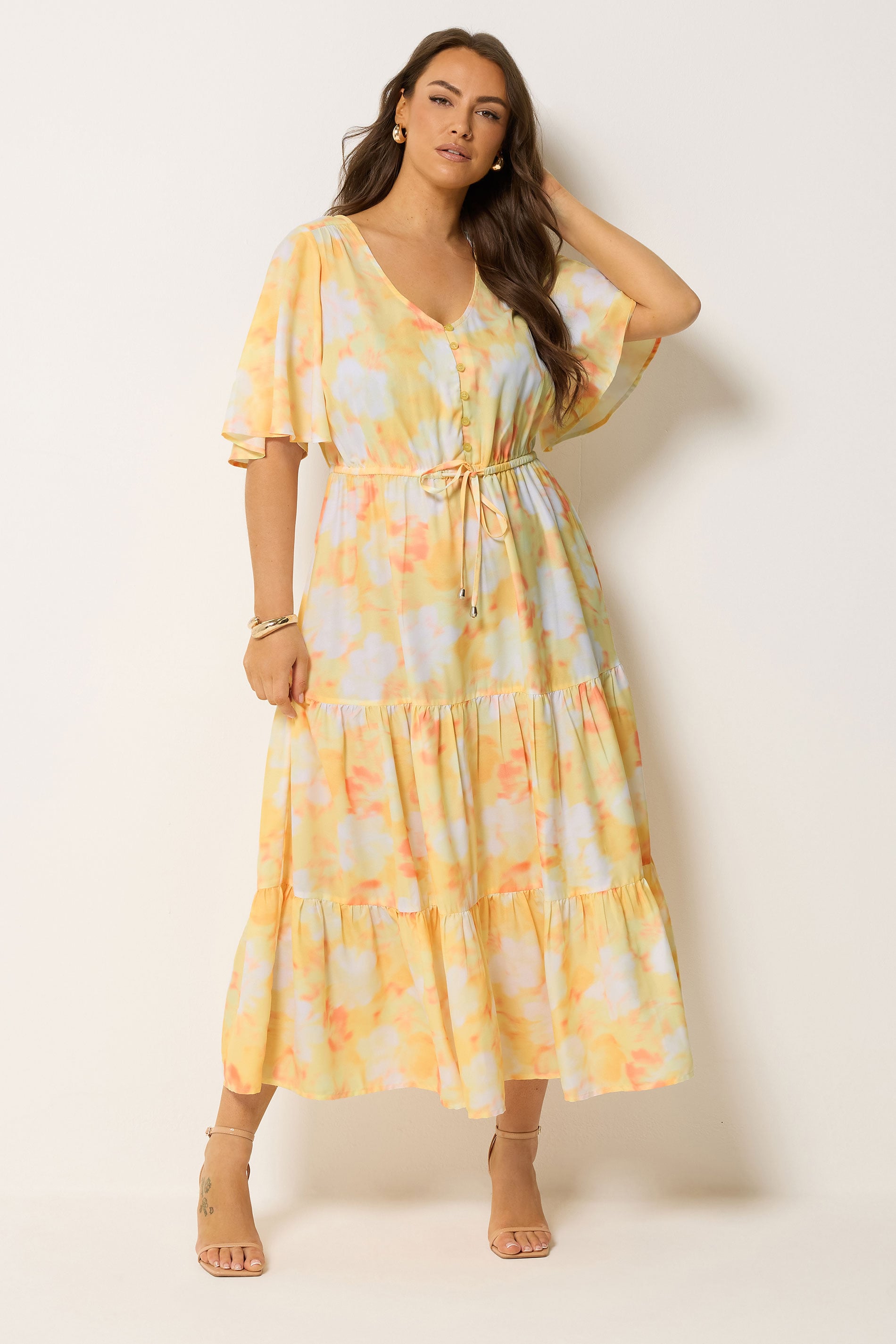 YOURS Plus Size Yellow Tiered Floral Dress | Yours Clothing 1