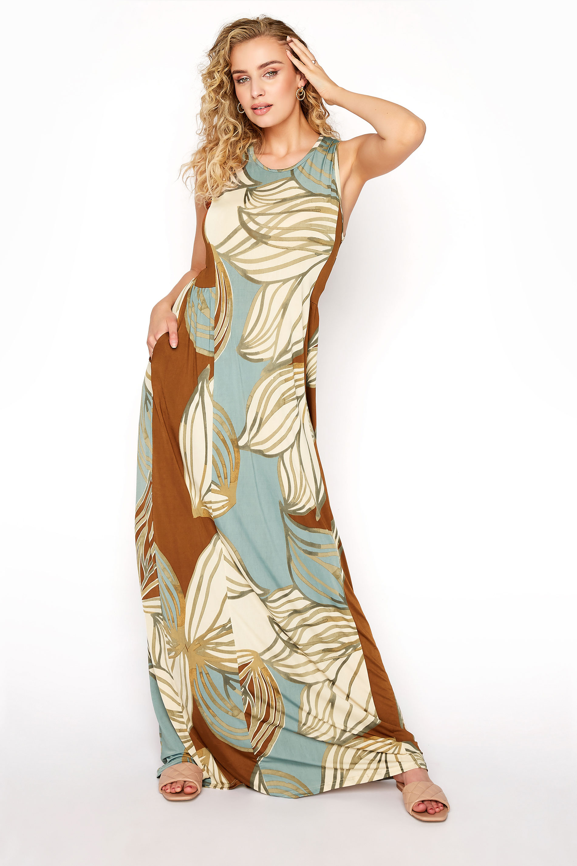 LTS Tall Multicoloured Leaf Print Panelled Sleeveless Maxi Dress 1