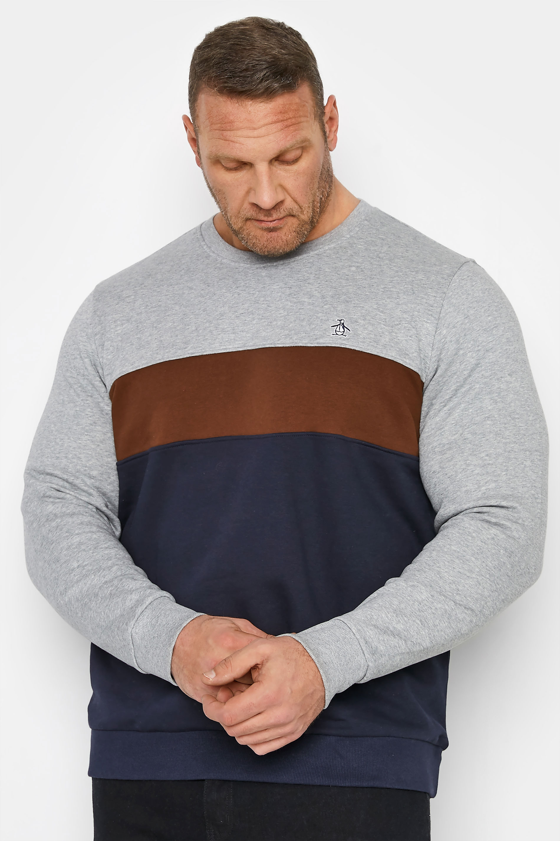 PENGUIN MUNSINGWEAR Big & Tall Grey Colourblock Sweatshirt 1
