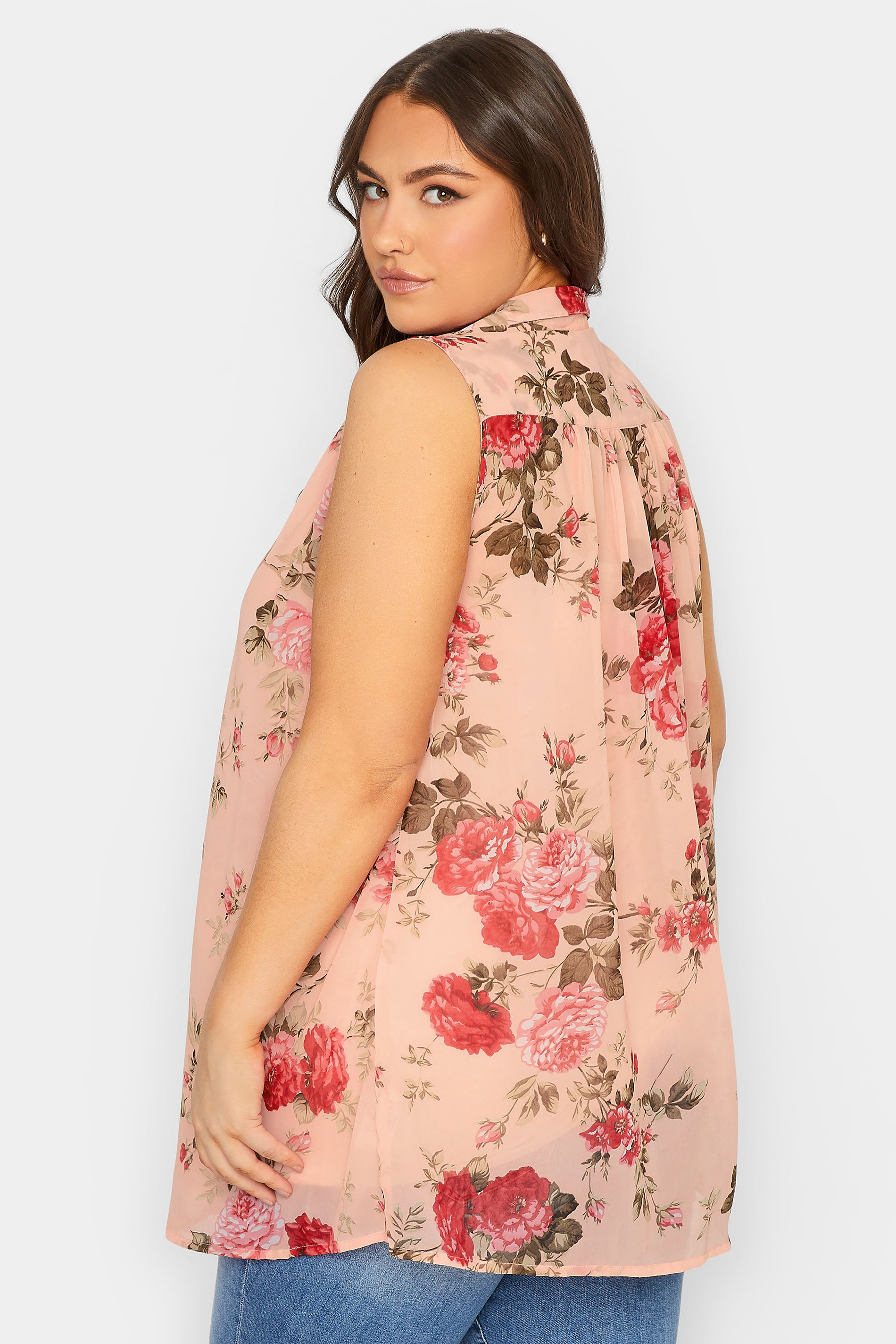 Plus Size Pink Floral Sleeveless Swing Blouse | Yours Clothing 3