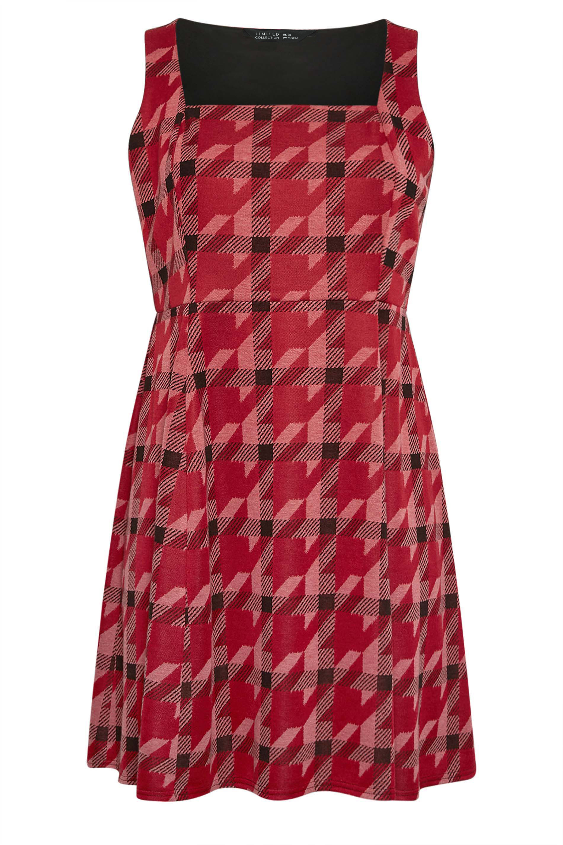 LIMITED COLLECTION Plus Size Red Dogtooth Square Neck Pinafore Dress ...