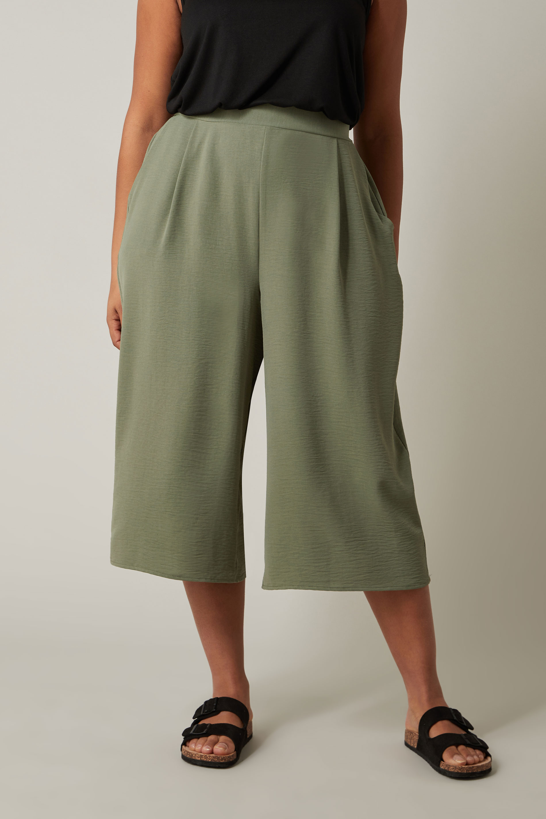EVANS Plus Size Khaki Green Culottes | Evans  1