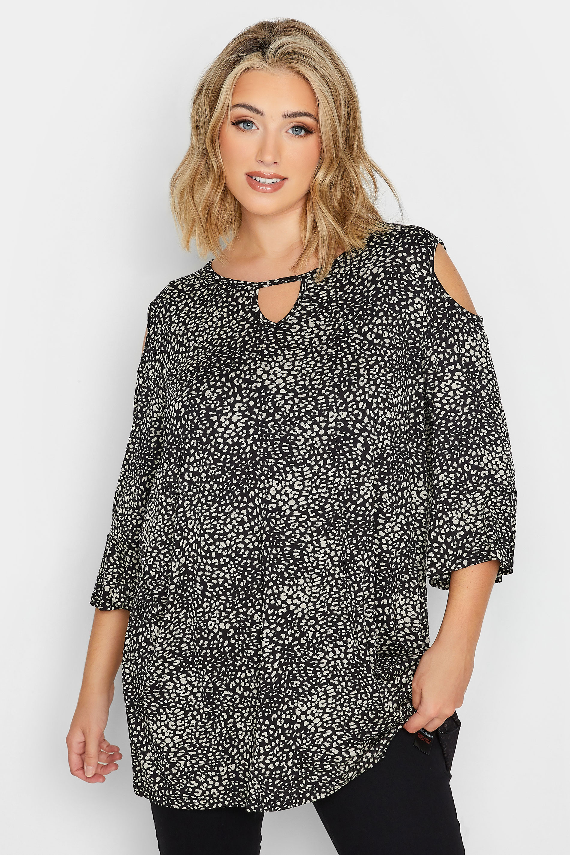YOURS Plus Size Leopard Print Cold Shoulder Top | Yours Clothing 1