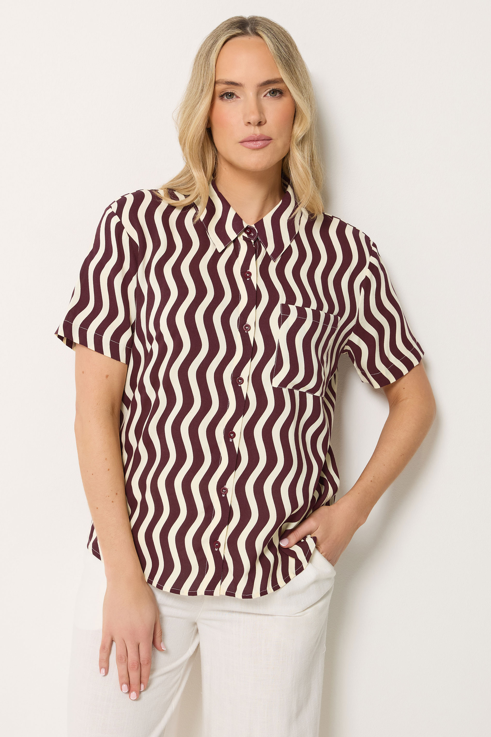 LTS Tall Women's Burgundy Red Wavy Print Shirt | Long Tall Sally 1