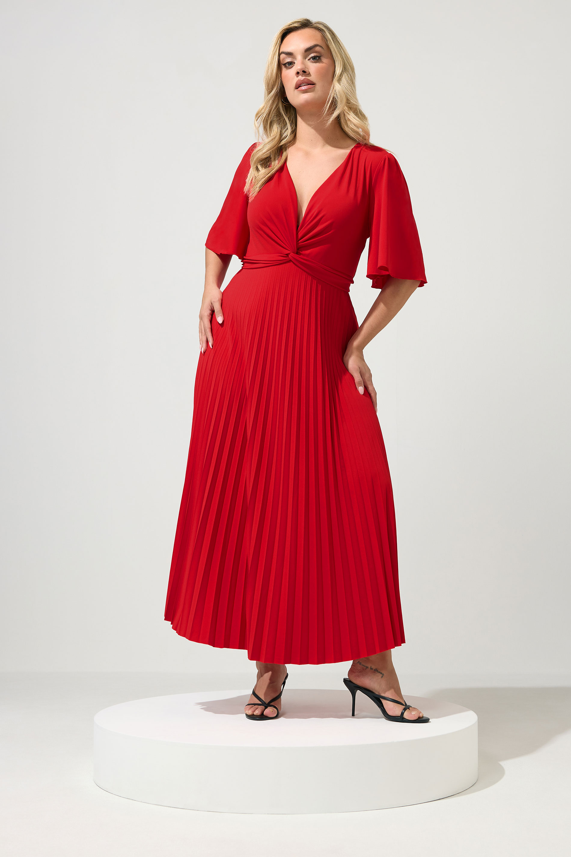 YOURS LONDON Plus Size Red Knot Pleated Maxi Dress | Yours Clothing 1