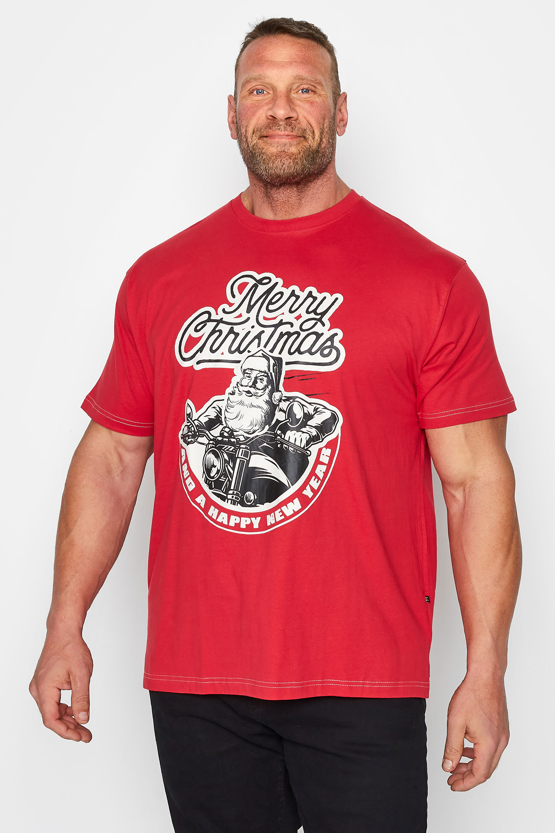 KAM Big & Tall Red Santa Biker Print T-Shirt | BadRhino 1