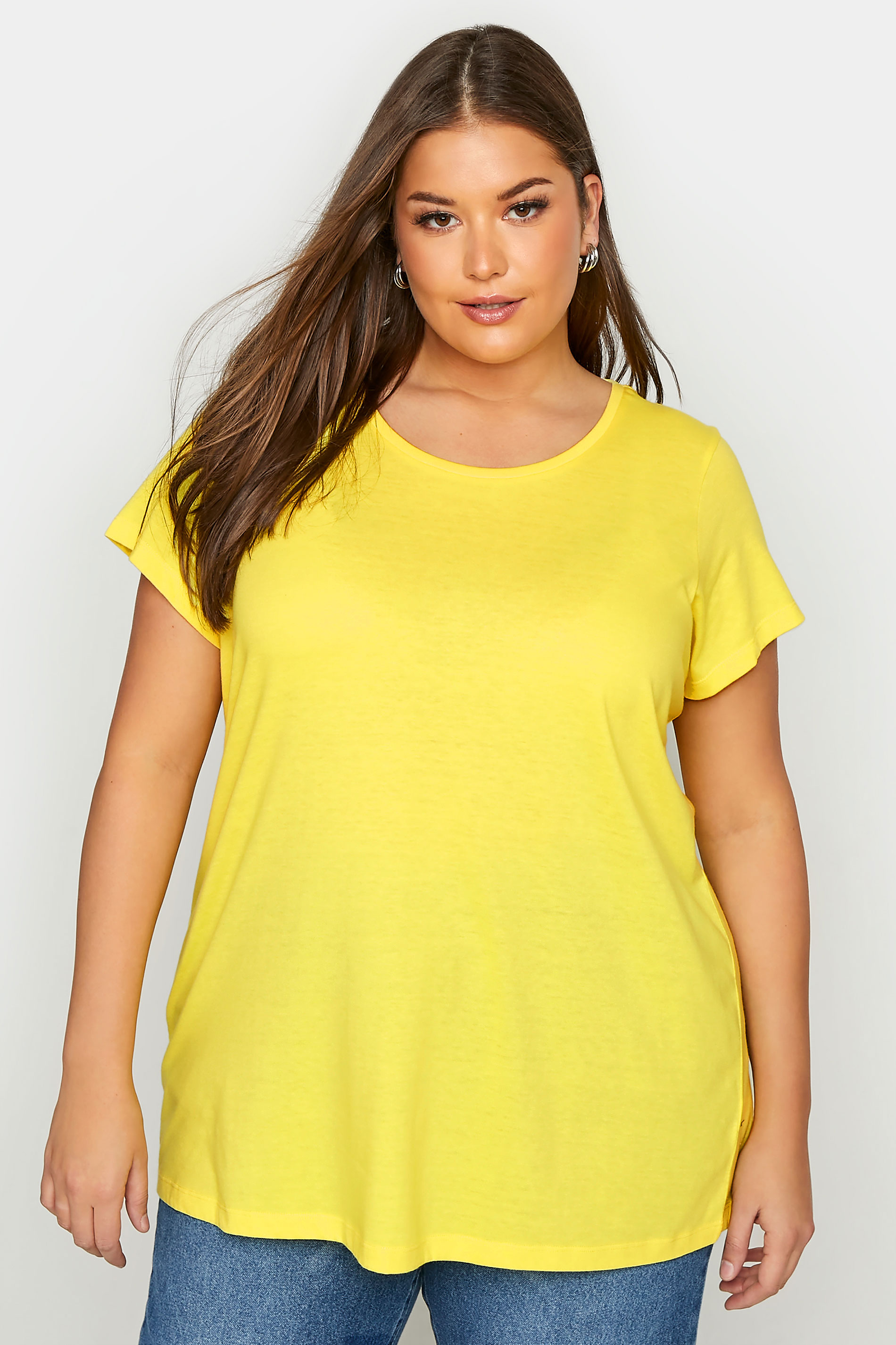 Curve Bright Yellow Short Sleeve Basic T-Shirt 1