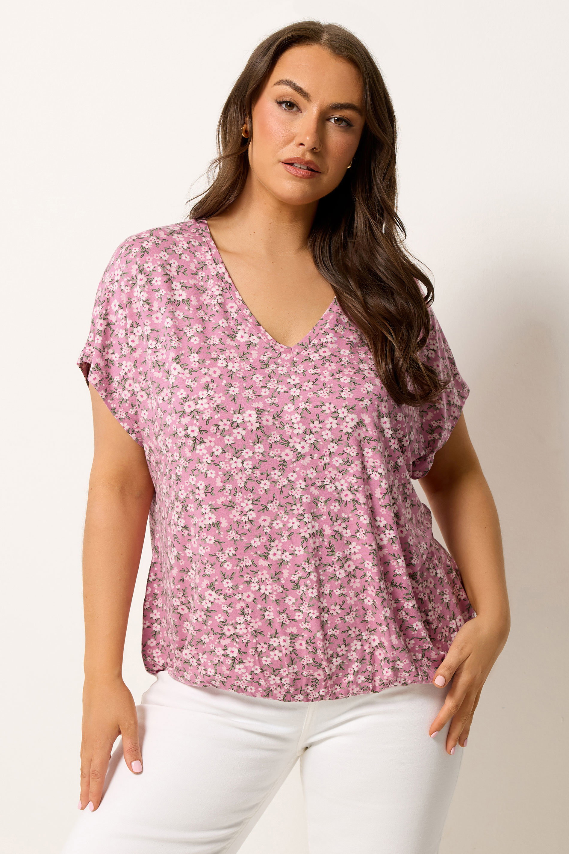 YOURS Plus Size Pink Floral Grown-On Sleeve T-Shirt | Yours Clothing 3