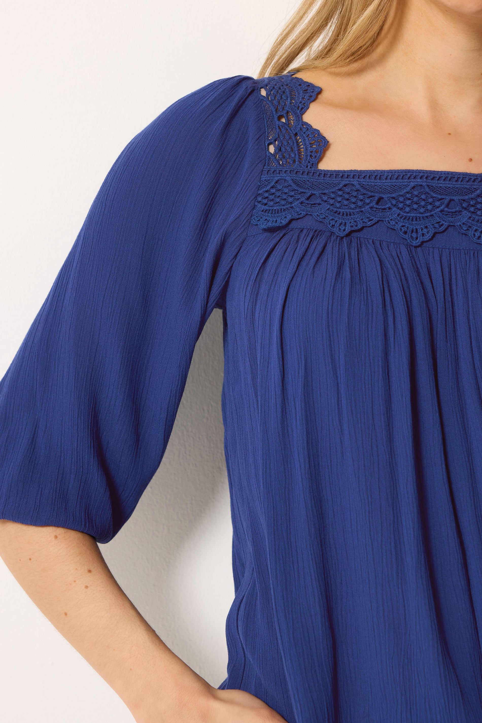 LTS Tall Women's Blue Square Neck Textured Top | Long Tall Sally 4