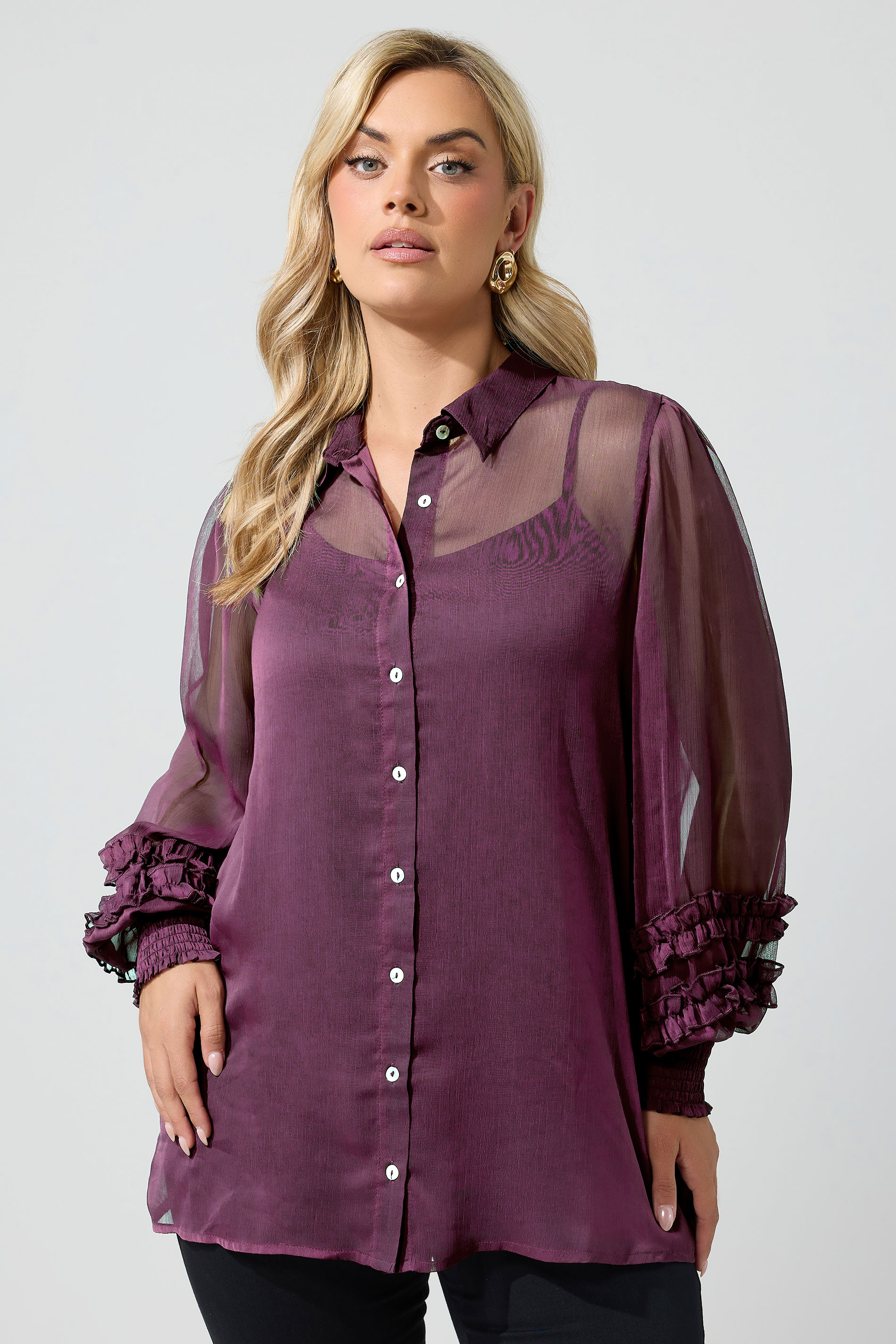 Yours London Paars Shirt Met Abstracte Print En Ruches Size 38