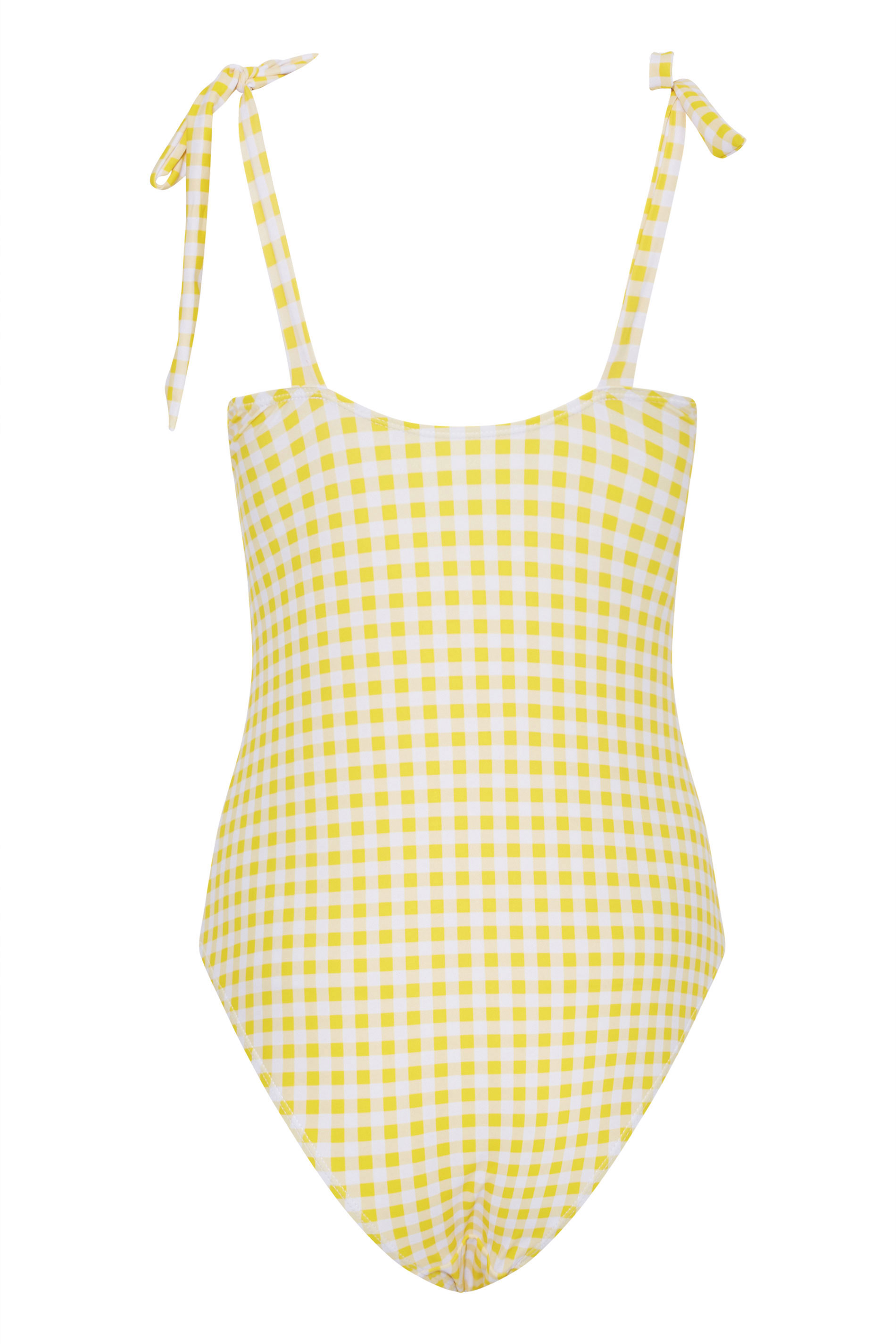 LTS Tall Women's Yellow Gingham Tie Shoulder Swimsuit | Long Tall Sally