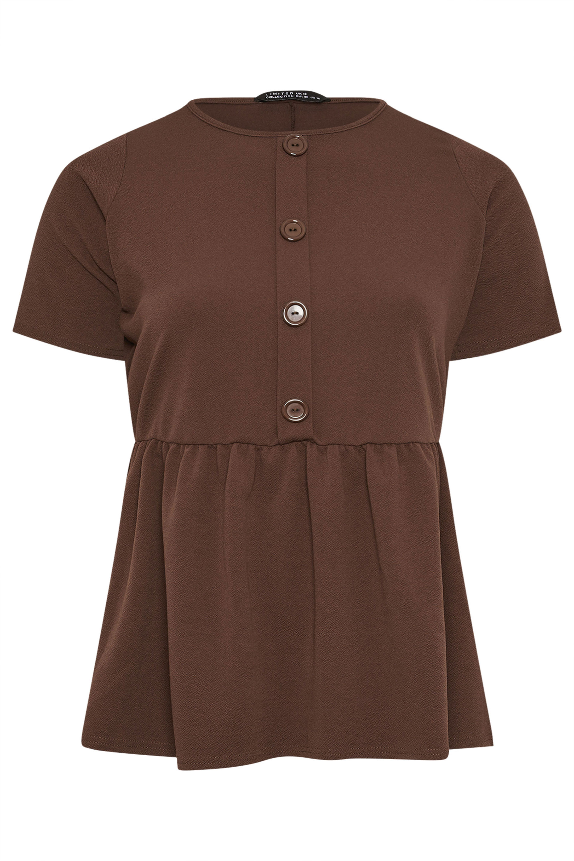 LIMITED COLLECTION Plus Size Chocolate Brown Peplum Top | Yours Clothing 5
